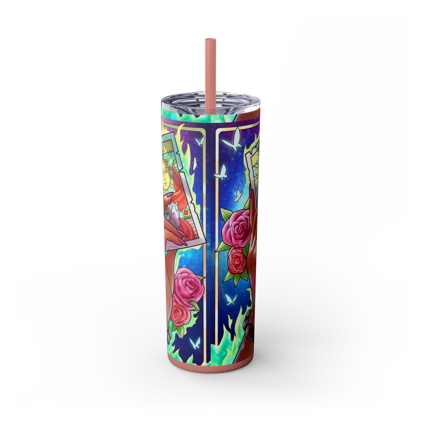 Vibrant Tattoo-Inspired Skinny Tumbler, 20oz | Custom Drinkware, Summer Hydration, Gift for Her, Eco-Friendly Beverage Cup, Festival Vibes