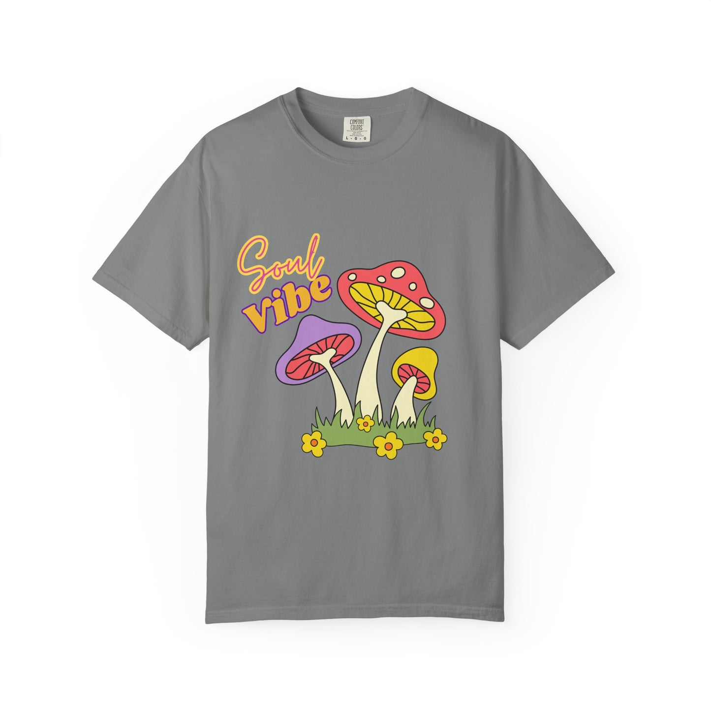 Soul Vibe Unisex Garment-Dyed T-Shirt - Colorful Mushroom Design for Summer Festivals