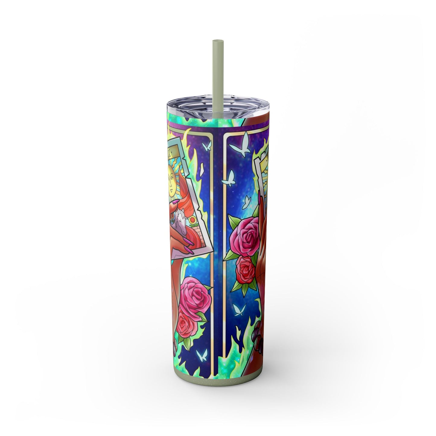 Vibrant Tattoo-Inspired Skinny Tumbler, 20oz | Custom Drinkware, Summer Hydration, Gift for Her, Eco-Friendly Beverage Cup, Festival Vibes