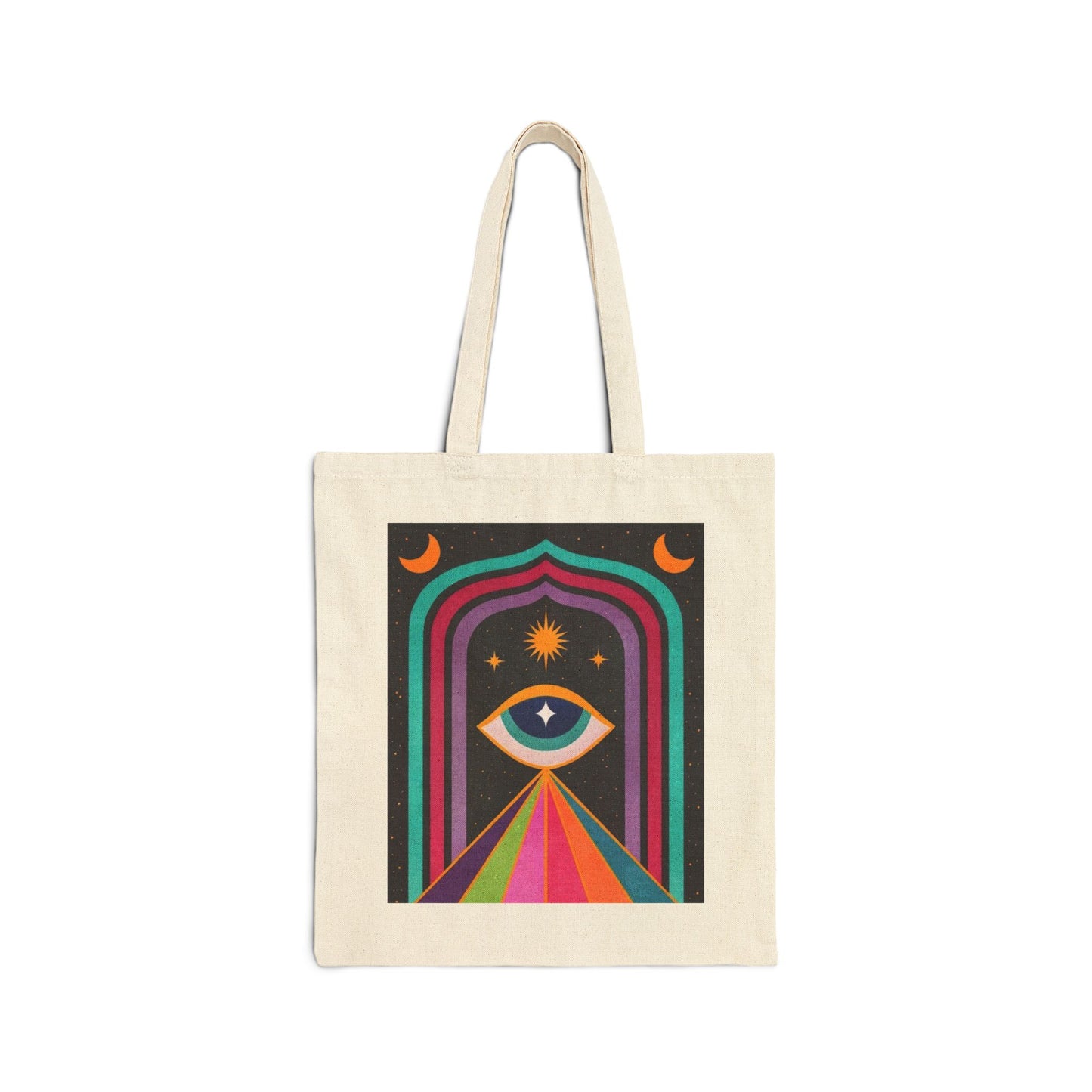 Colorful Mystic Eye Cotton Canvas Tote Bag, Eco-Friendly Shopping Bag, Boho Bag, Art Tote, Everyday Carryall