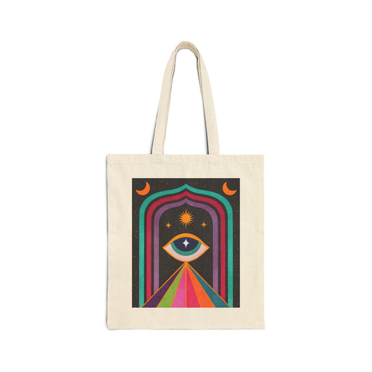 Colorful Mystic Eye Cotton Canvas Tote Bag, Eco-Friendly Shopping Bag, Boho Bag, Art Tote, Everyday Carryall
