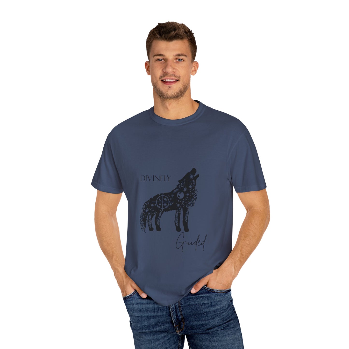 Divinely Guided Wolf T-Shirt - Unisex Garment-Dyed Tee for Spiritual Seekers