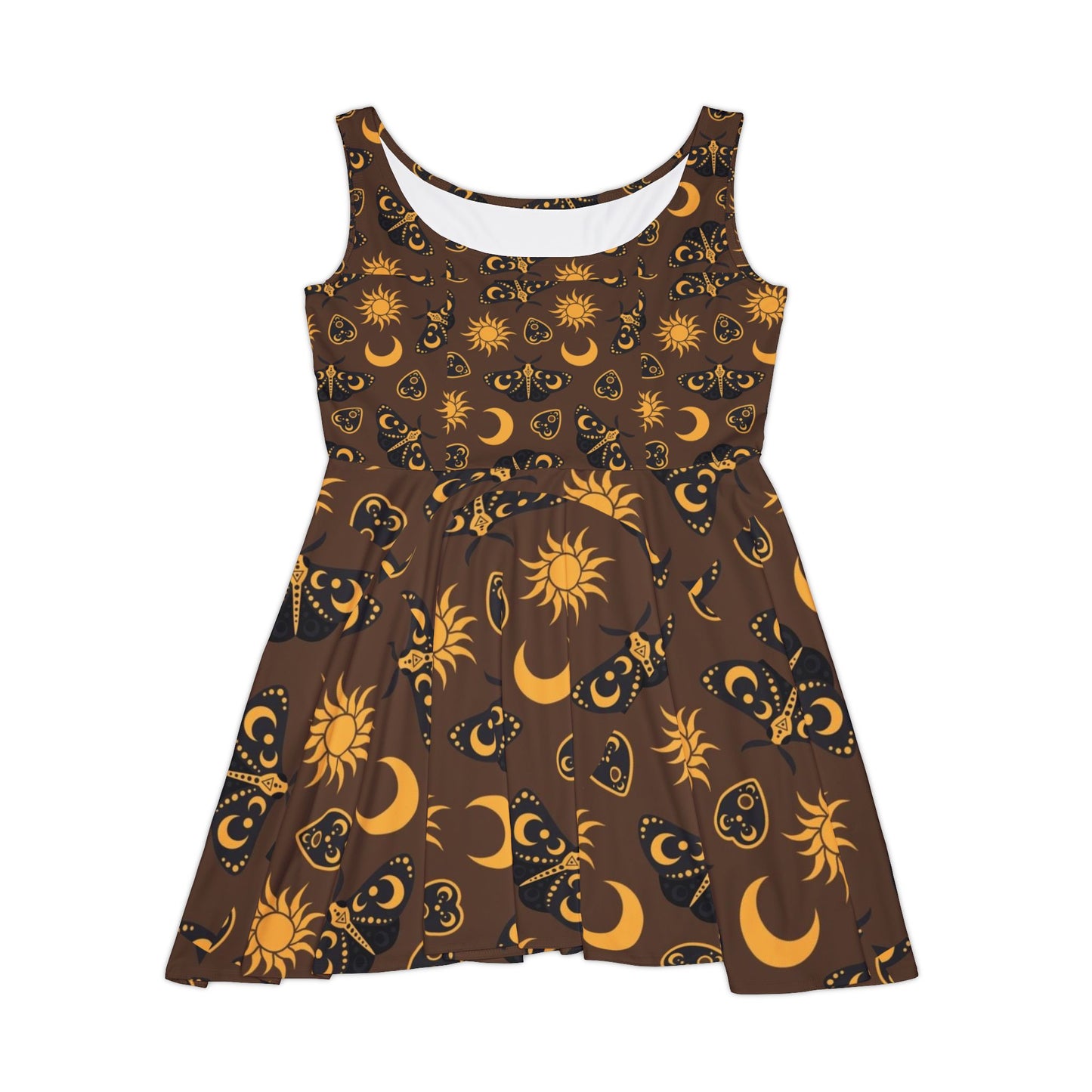 Celestial Print Skater Dress | Boho Summer Style | Festival Wear, Casual Dress, Sun and Moon Theme, Women's Clothing