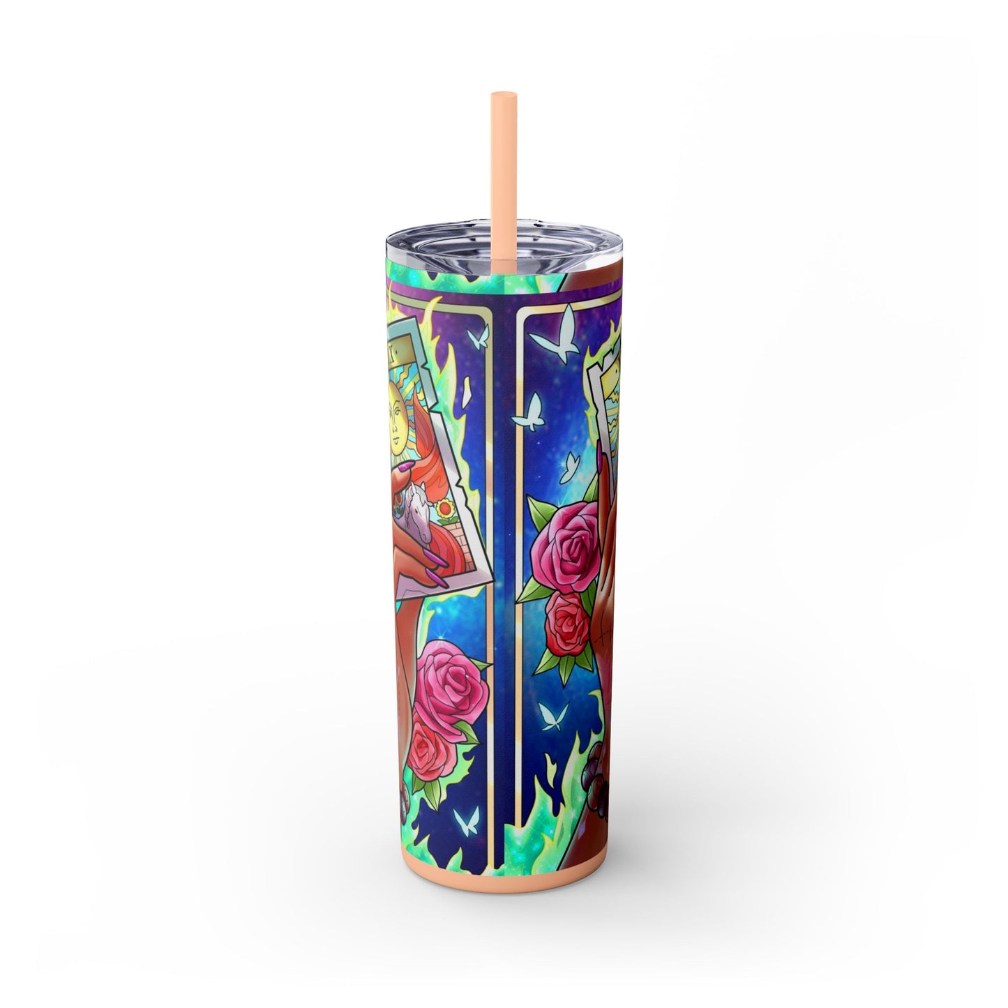 Vibrant Tattoo-Inspired Skinny Tumbler, 20oz | Custom Drinkware, Summer Hydration, Gift for Her, Eco-Friendly Beverage Cup, Festival Vibes