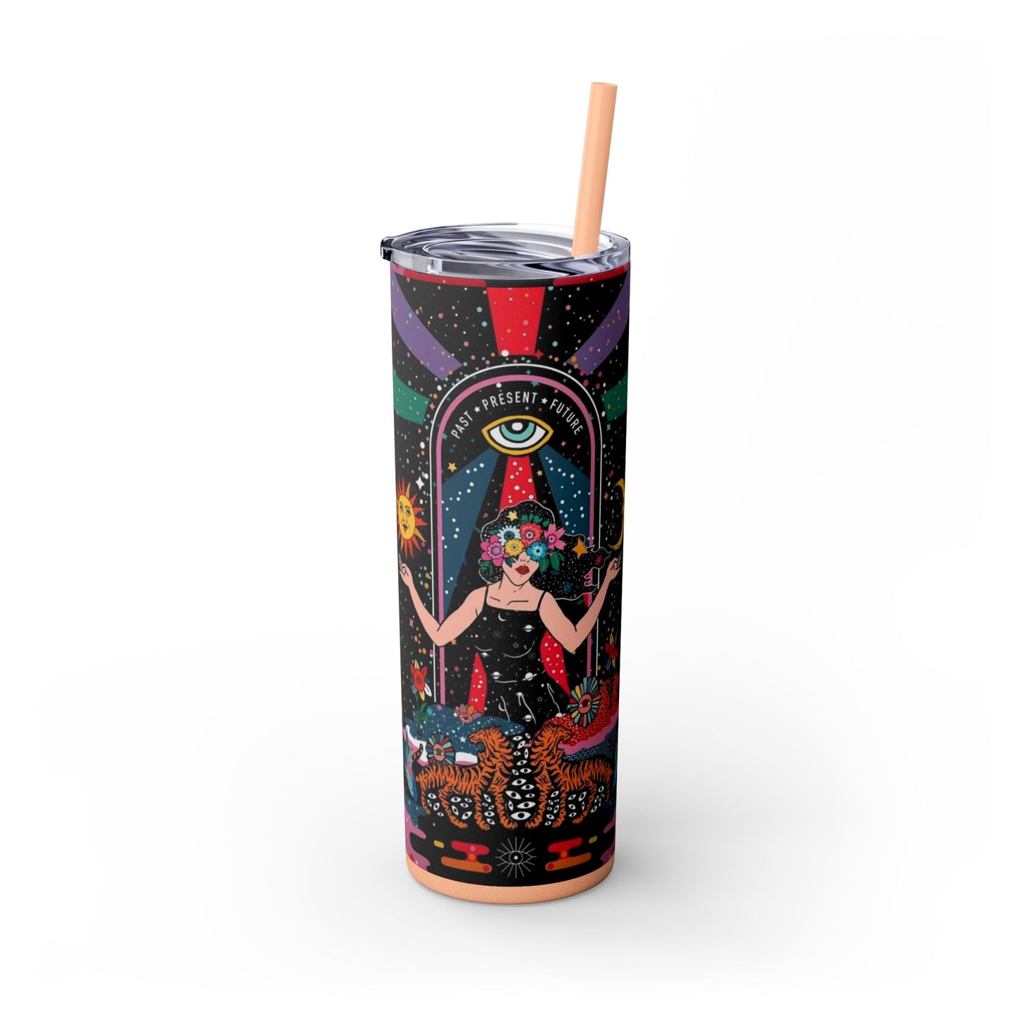 Vibrant Cosmic Skinny Tumbler with Straw, 20oz - Perfect for Astrology Lovers, Celestial Gifts, Travel Mugs, Drinkware, Sunshine and [...]