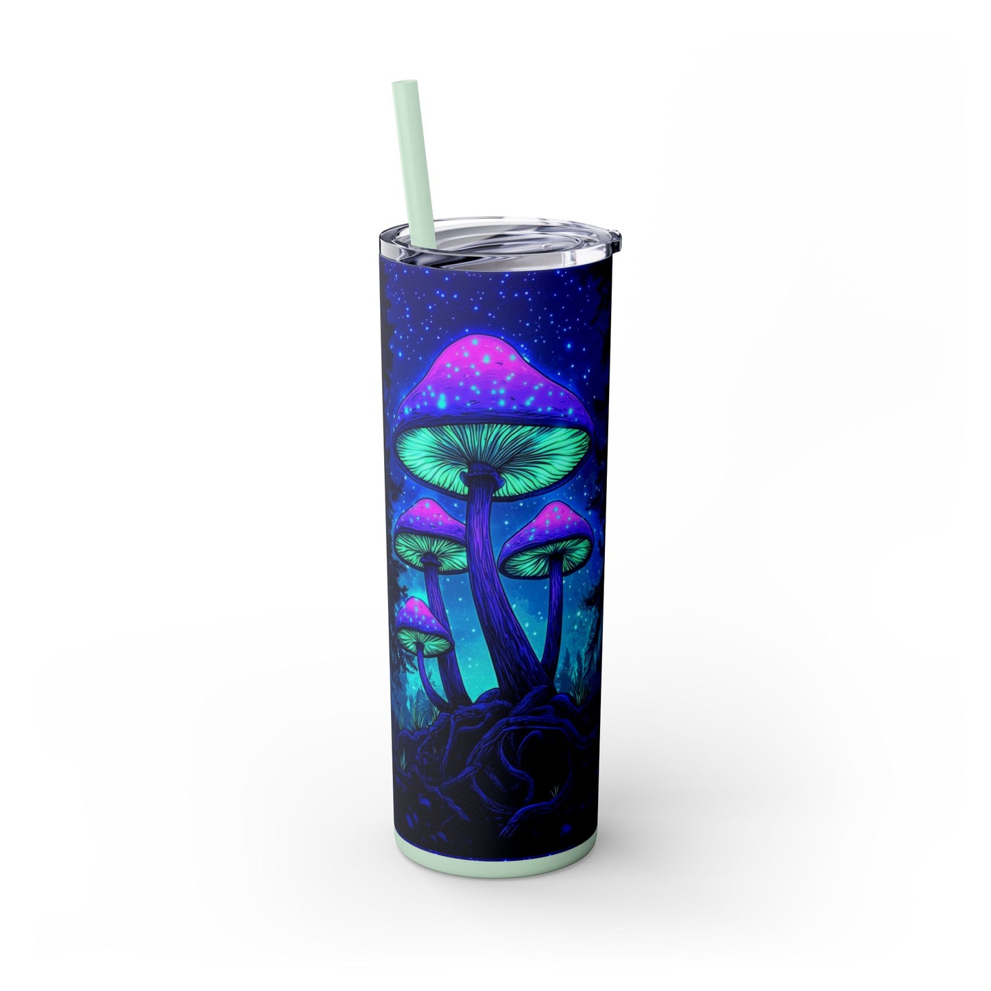 Cosmic Mushroom Skinny Tumbler, 20oz | Colorful Travel Mug, Psychedelic Drinkware, Gift for Nature Lovers, Summer Sips, Festival Essentials