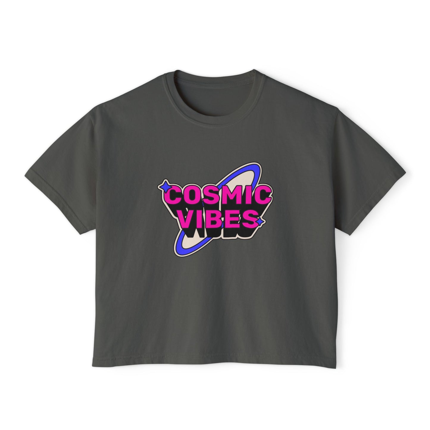 Cosmic Vibes Women's Boxy Tee - Trendy Graphic T-Shirt for Festival and Everyday Wear