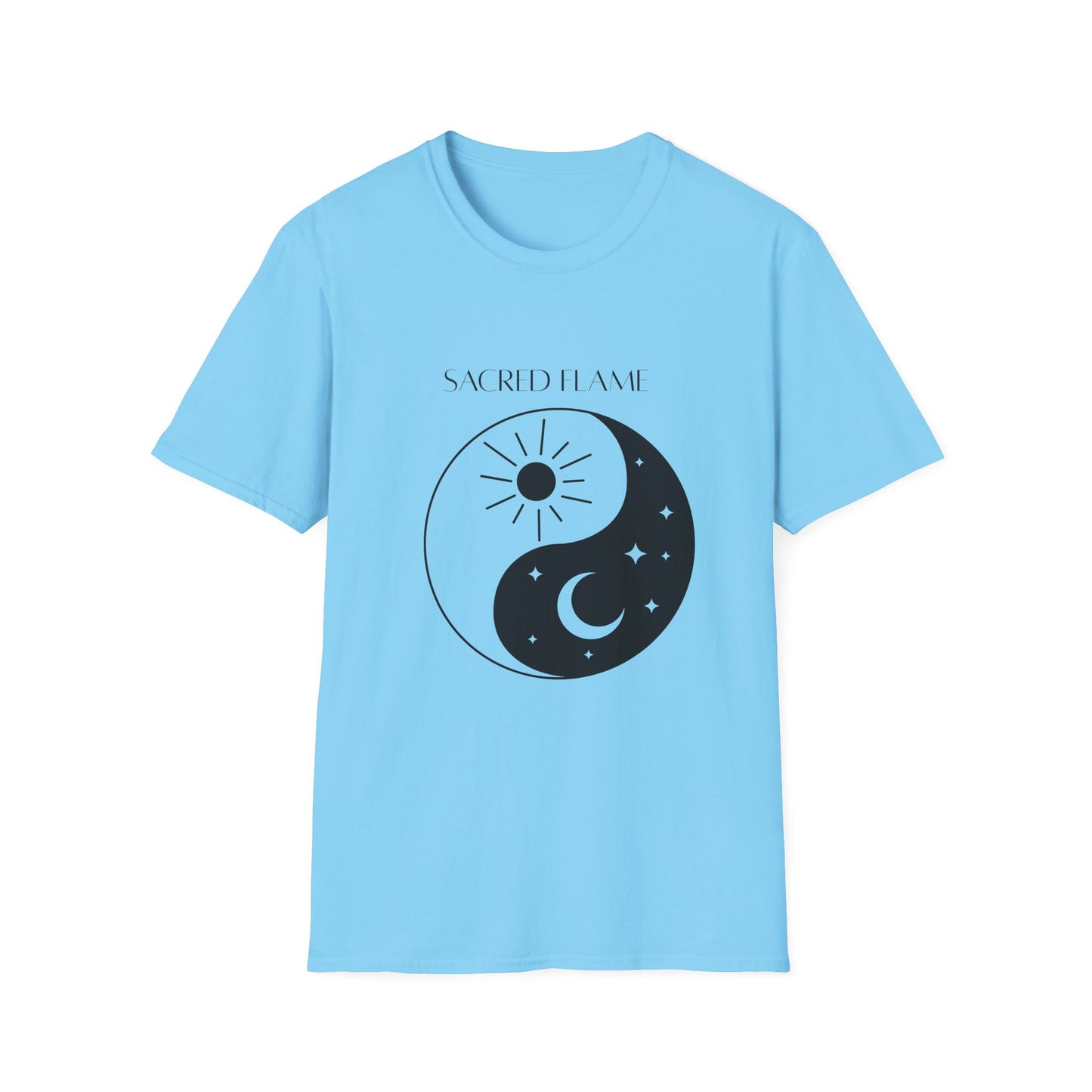 Sacred Flame Unisex Softstyle T-Shirt - Yin Yang Celestial Design, Boho Graphic Tee