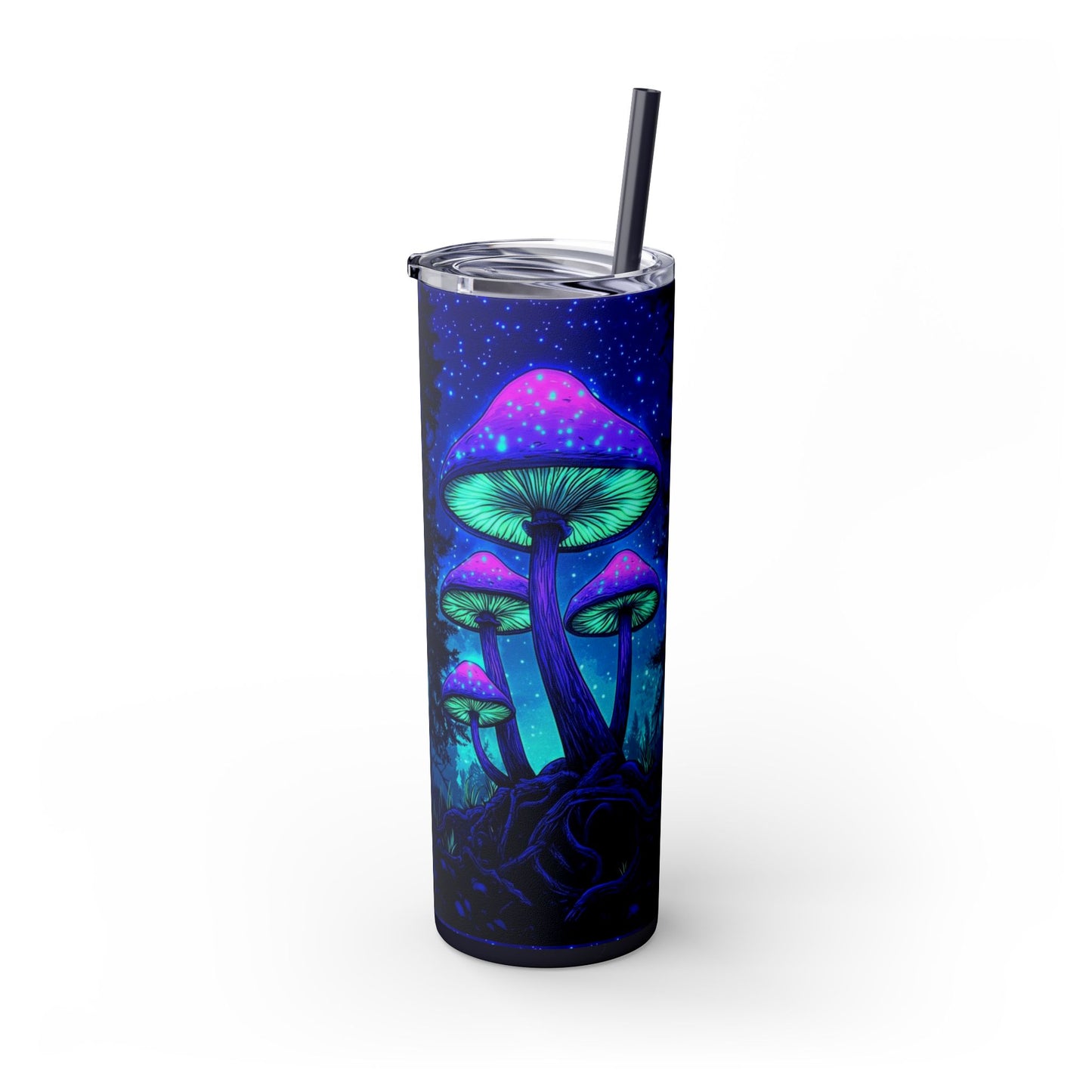 Cosmic Mushroom Skinny Tumbler, 20oz | Colorful Travel Mug, Psychedelic Drinkware, Gift for Nature Lovers, Summer Sips, Festival Essentials