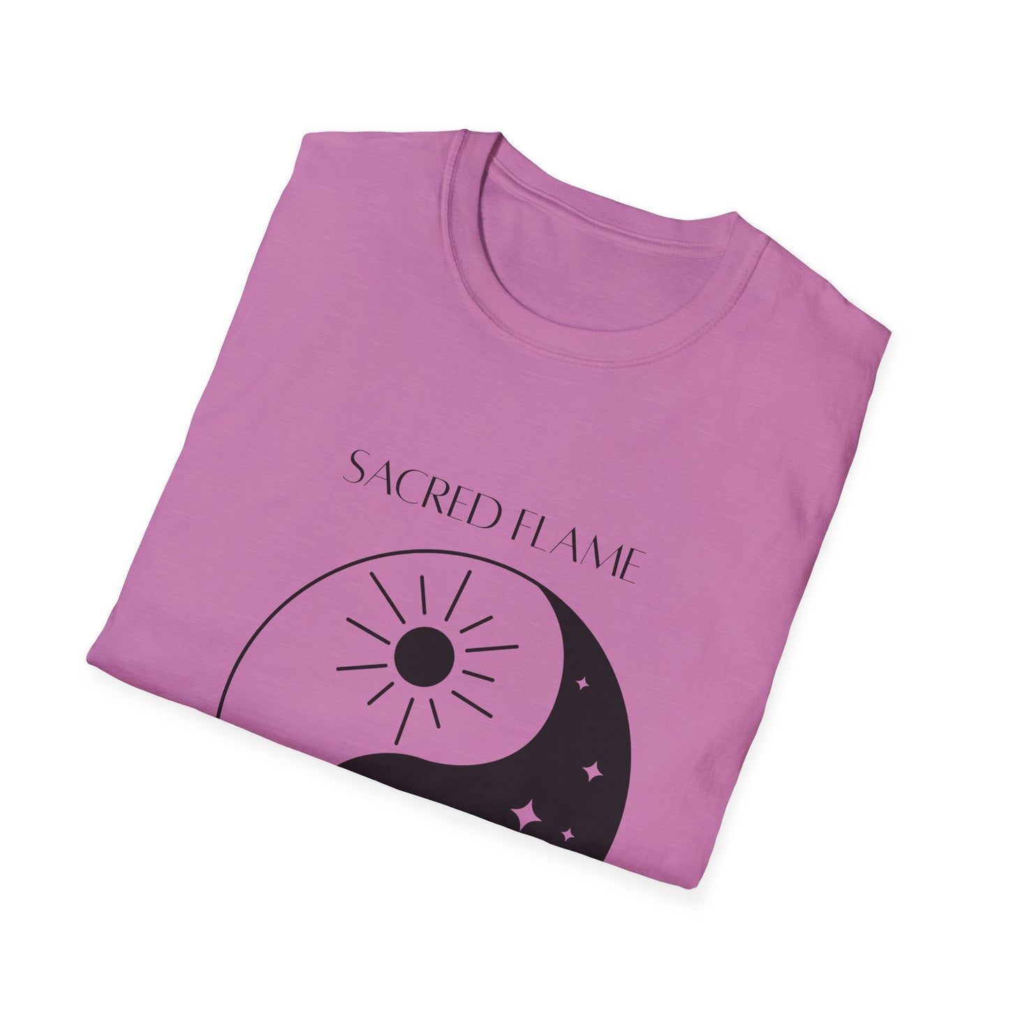 Sacred Flame Unisex Softstyle T-Shirt - Yin Yang Celestial Design, Boho Graphic Tee