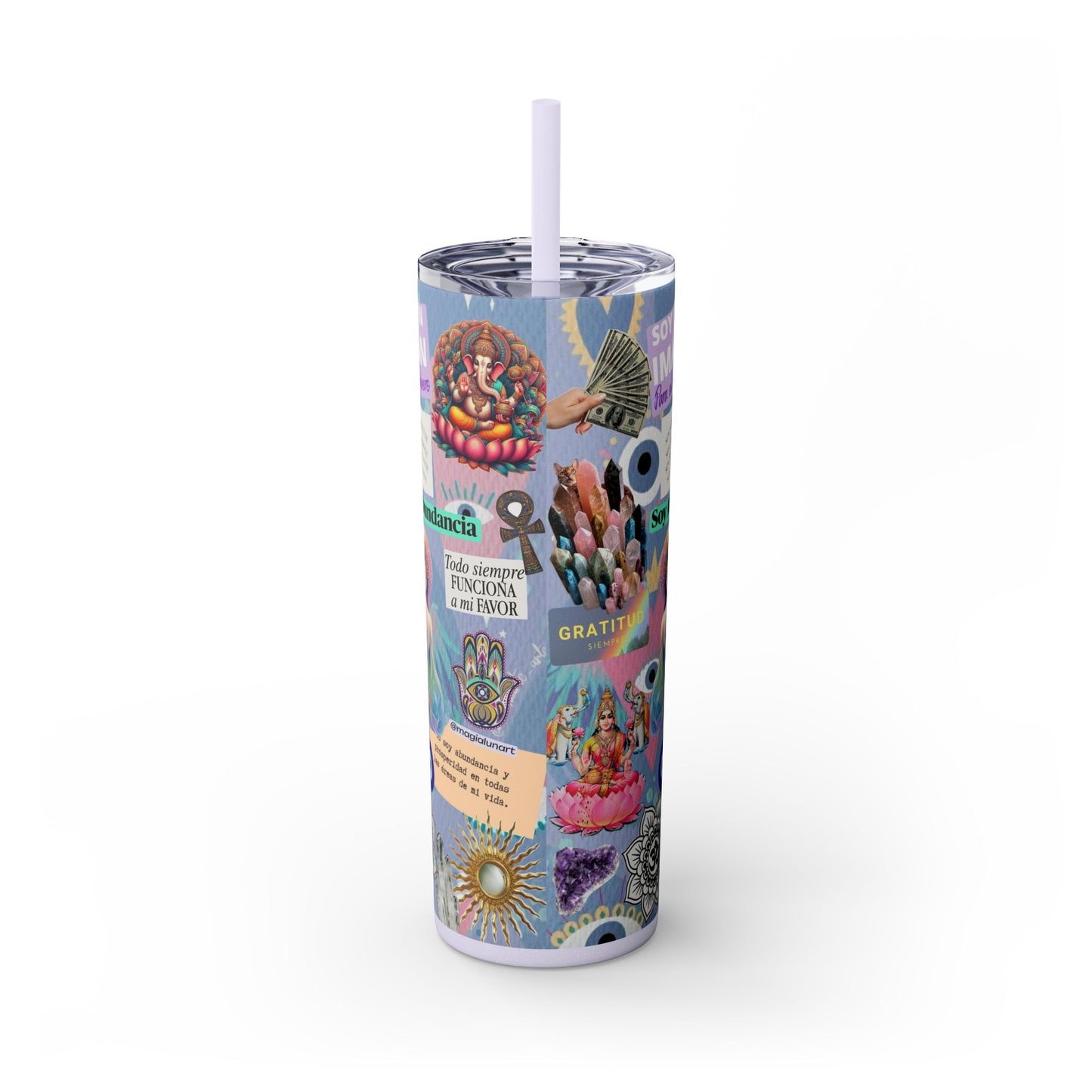 Inspirational Skinny Tumbler, 20oz | Gratitude and Abundance Design | Travel Mug for Empowerment, Gifts, Meditation, Spirituality