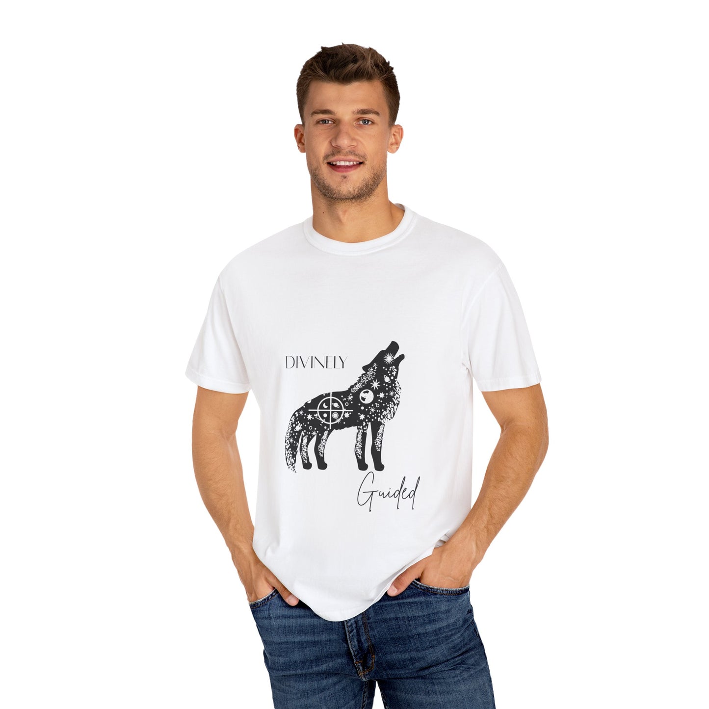 Divinely Guided Wolf T-Shirt - Unisex Garment-Dyed Tee for Spiritual Seekers