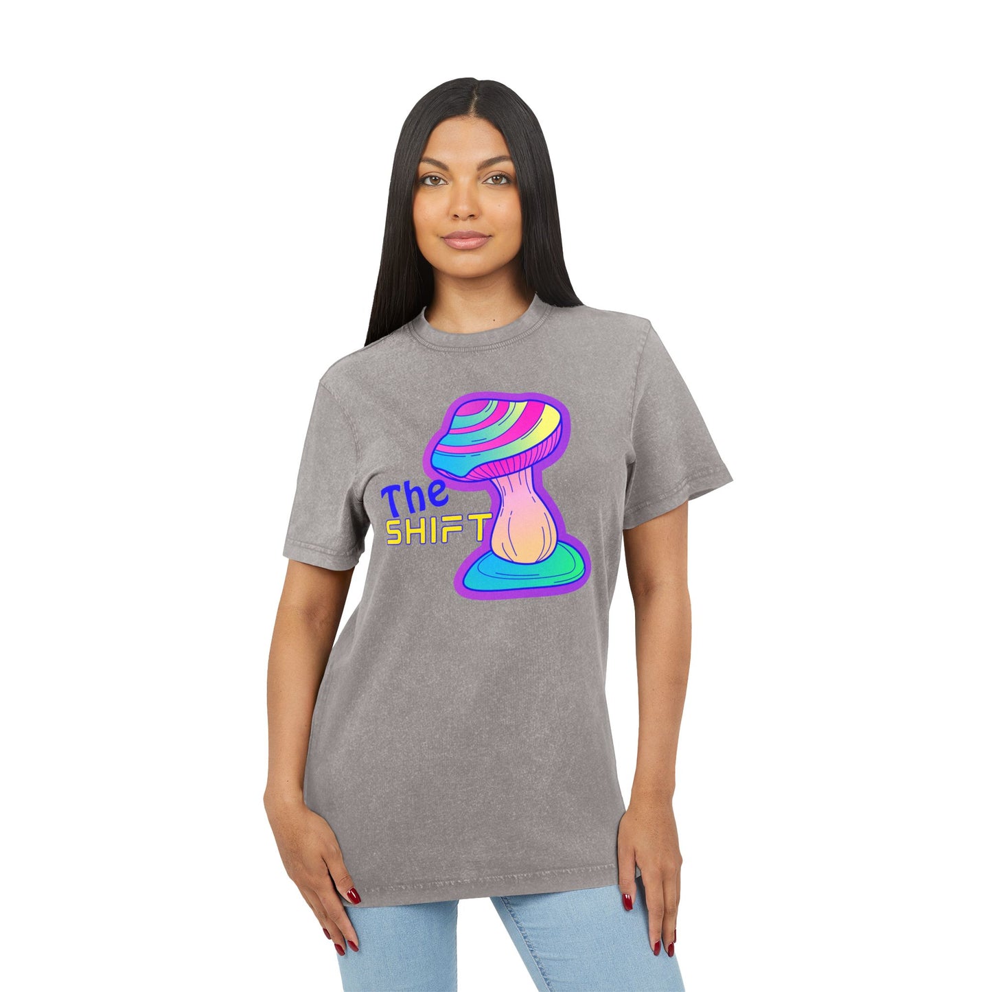 Acid Washed Mushroom Graphic Tee - Trippy 'The Shift' Casual Wear