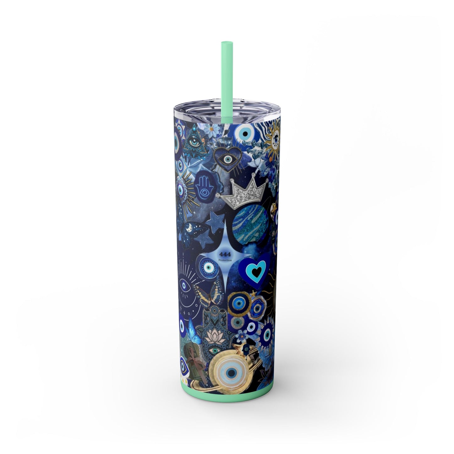 Boho Evil Eye Skinny Tumbler, 20oz, Travel Mug, Gift for Her, Water Bottle, Blue Pattern, Home Decor, Stylish Drinkware
