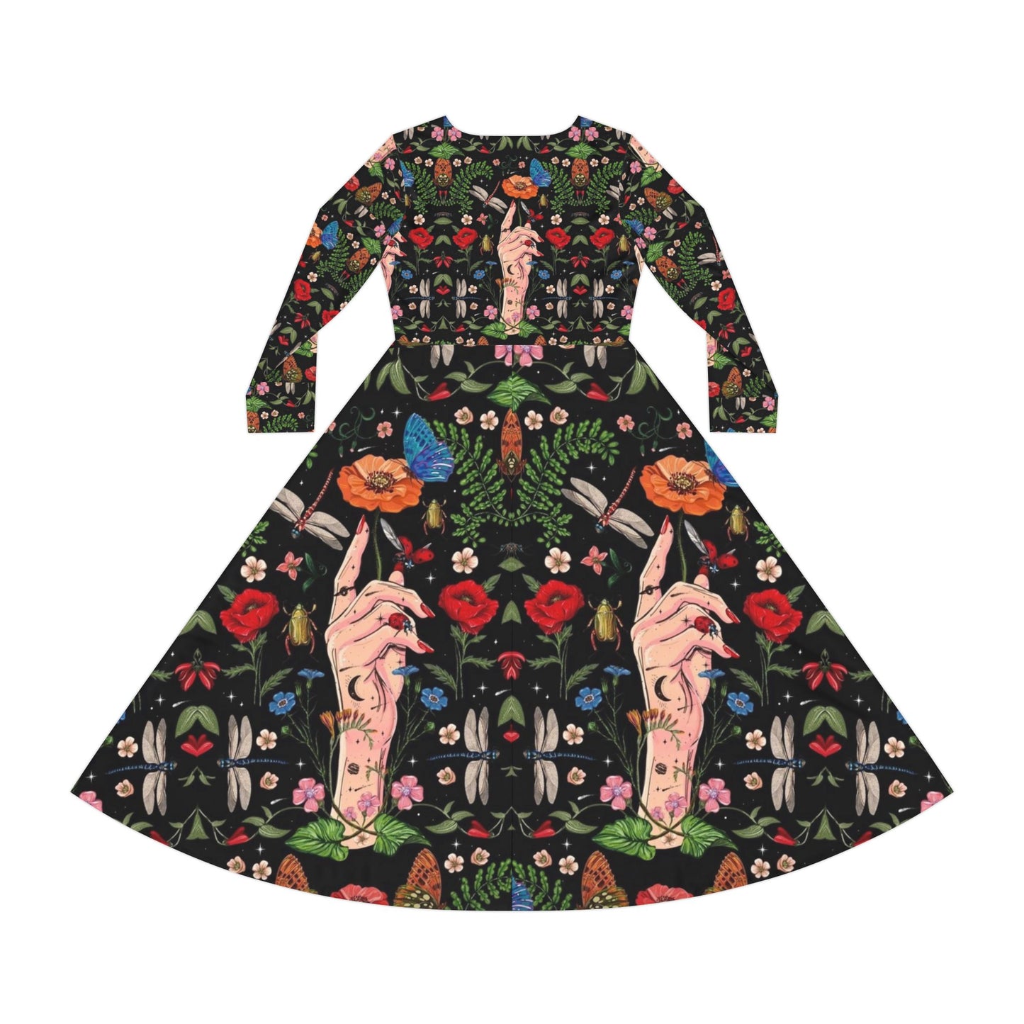 Floral Bohemian Long Sleeve Dance Dress | Ideal for Parties, Festivals, Art Lovers, Spring Celebrations, Boho Style