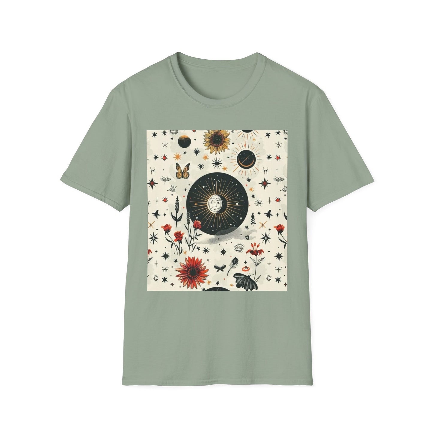 Boho Floral Graphic Tee, Unisex Softstyle T-Shirt, Casual Summer Wear, Perfect Gift, Astrology Lovers Shirt