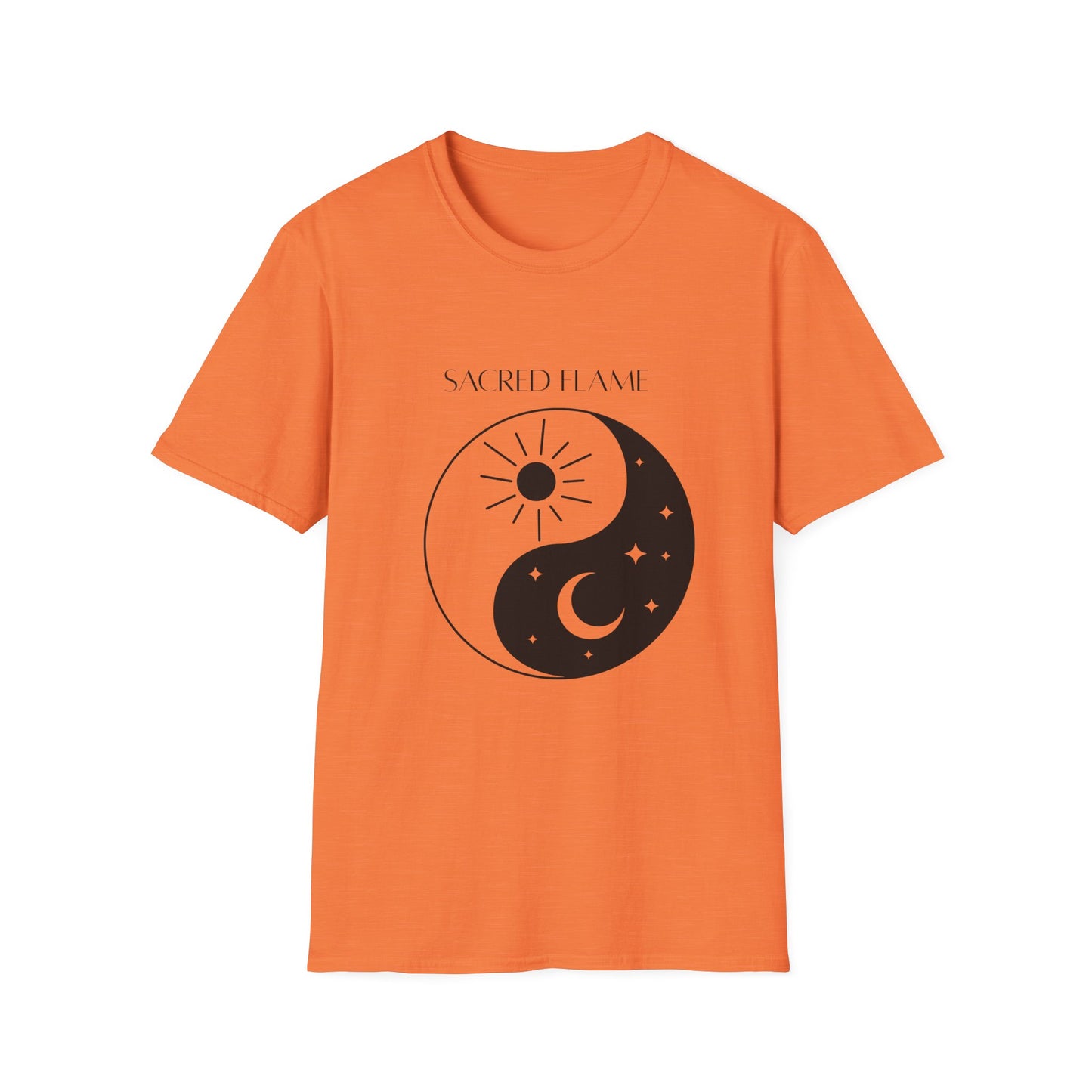 Sacred Flame Unisex Softstyle T-Shirt - Yin Yang Celestial Design, Boho Graphic Tee