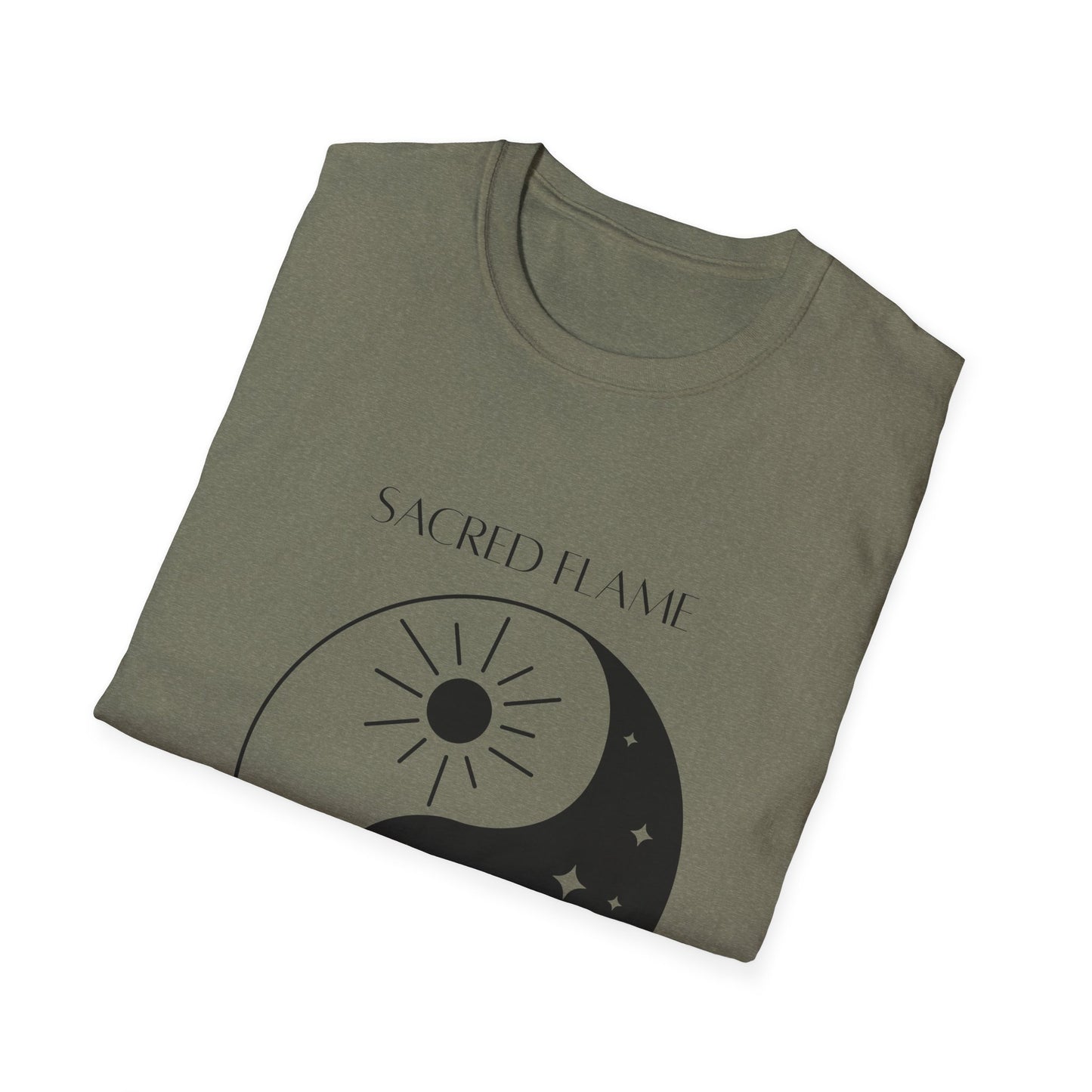 Sacred Flame Unisex Softstyle T-Shirt - Yin Yang Celestial Design, Boho Graphic Tee