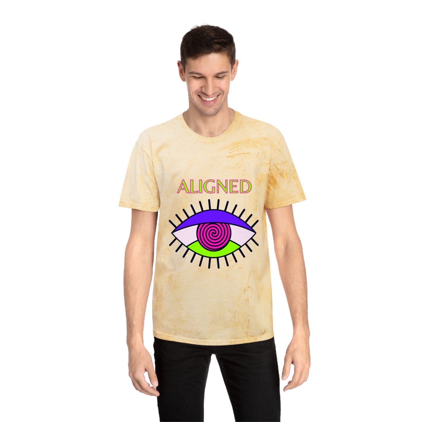 Aligned Unisex Color Blast T-Shirt - Vibrant Eye Design for Positive Energy