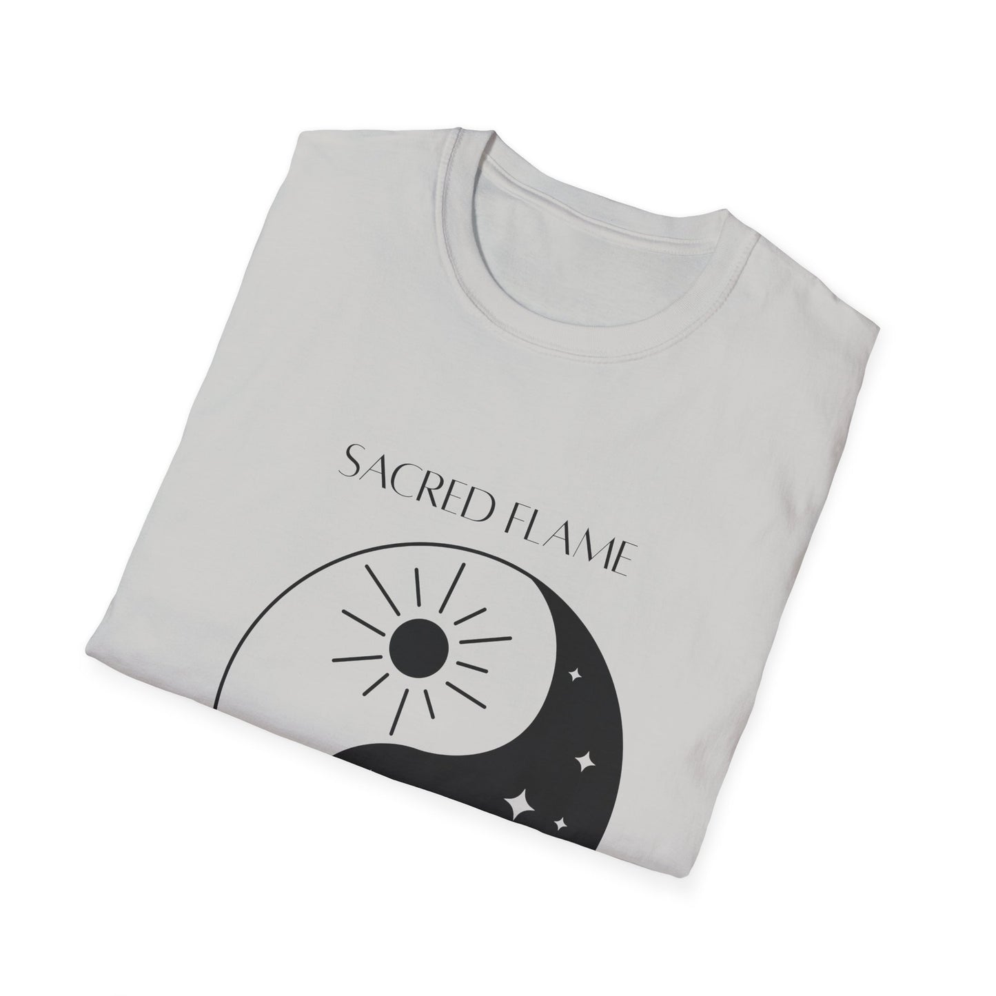 Sacred Flame Unisex Softstyle T-Shirt - Yin Yang Celestial Design, Boho Graphic Tee