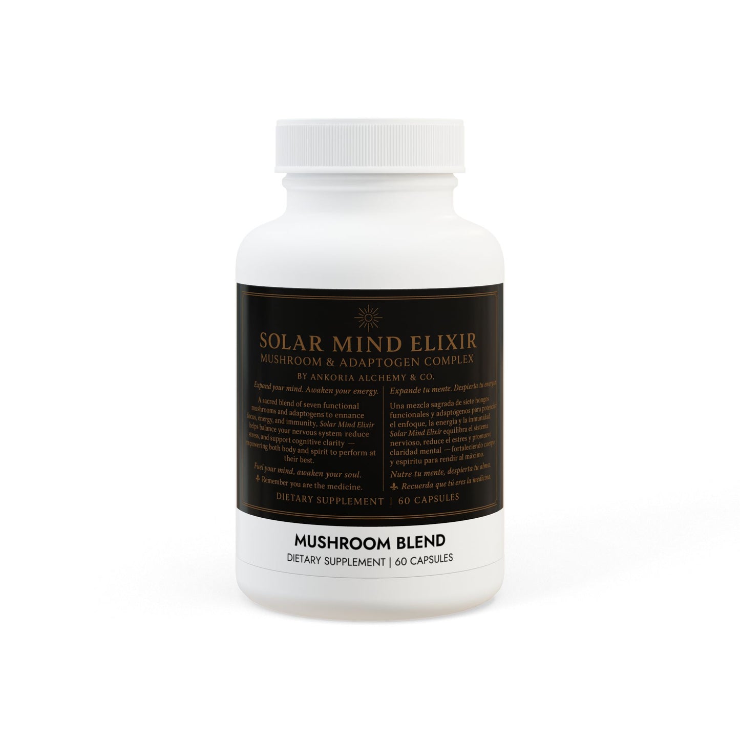 🍄 Solar Mind Elixir | Mushroom & Adaptogen Complex  By Ankoria Alchemy & Co.  🌞 Expand your mind. Awaken your energy. 🌙 Expande tu mente. Despierta tu energía. (60 Capsules)