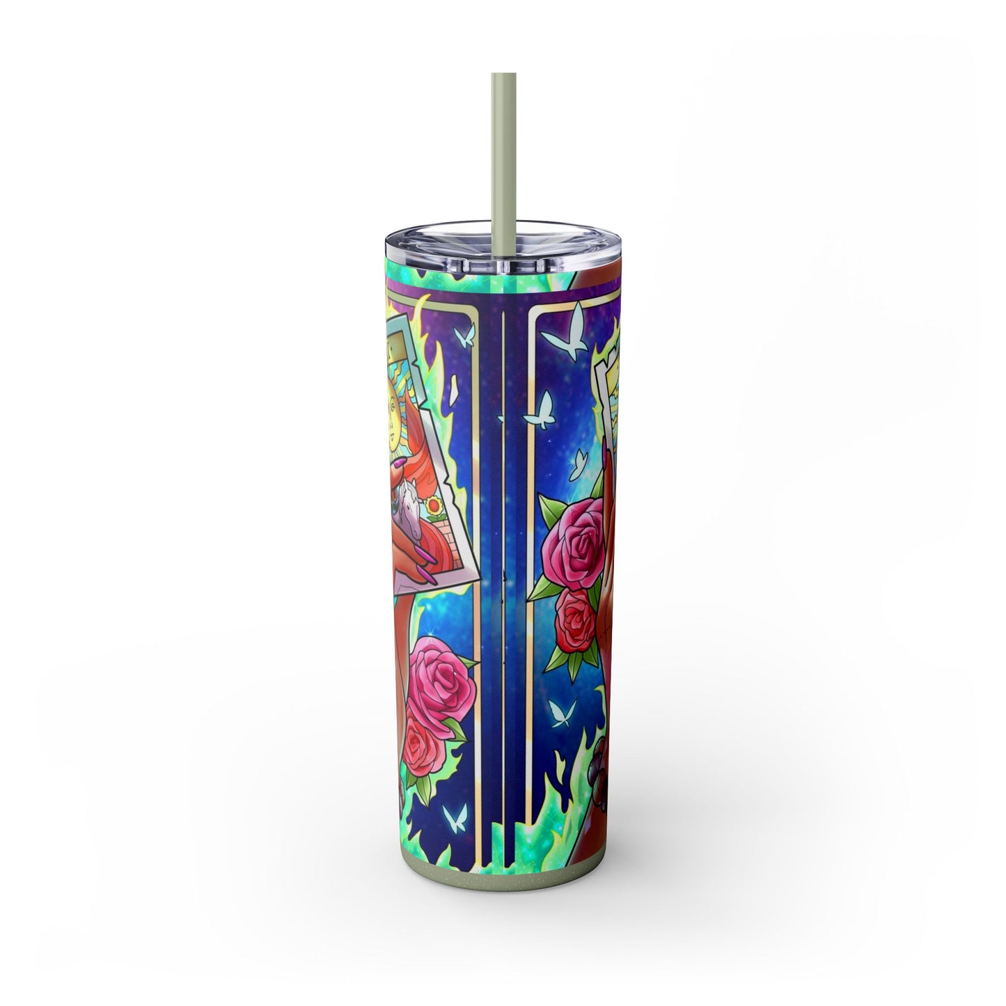 Vibrant Tattoo-Inspired Skinny Tumbler, 20oz | Custom Drinkware, Summer Hydration, Gift for Her, Eco-Friendly Beverage Cup, Festival Vibes