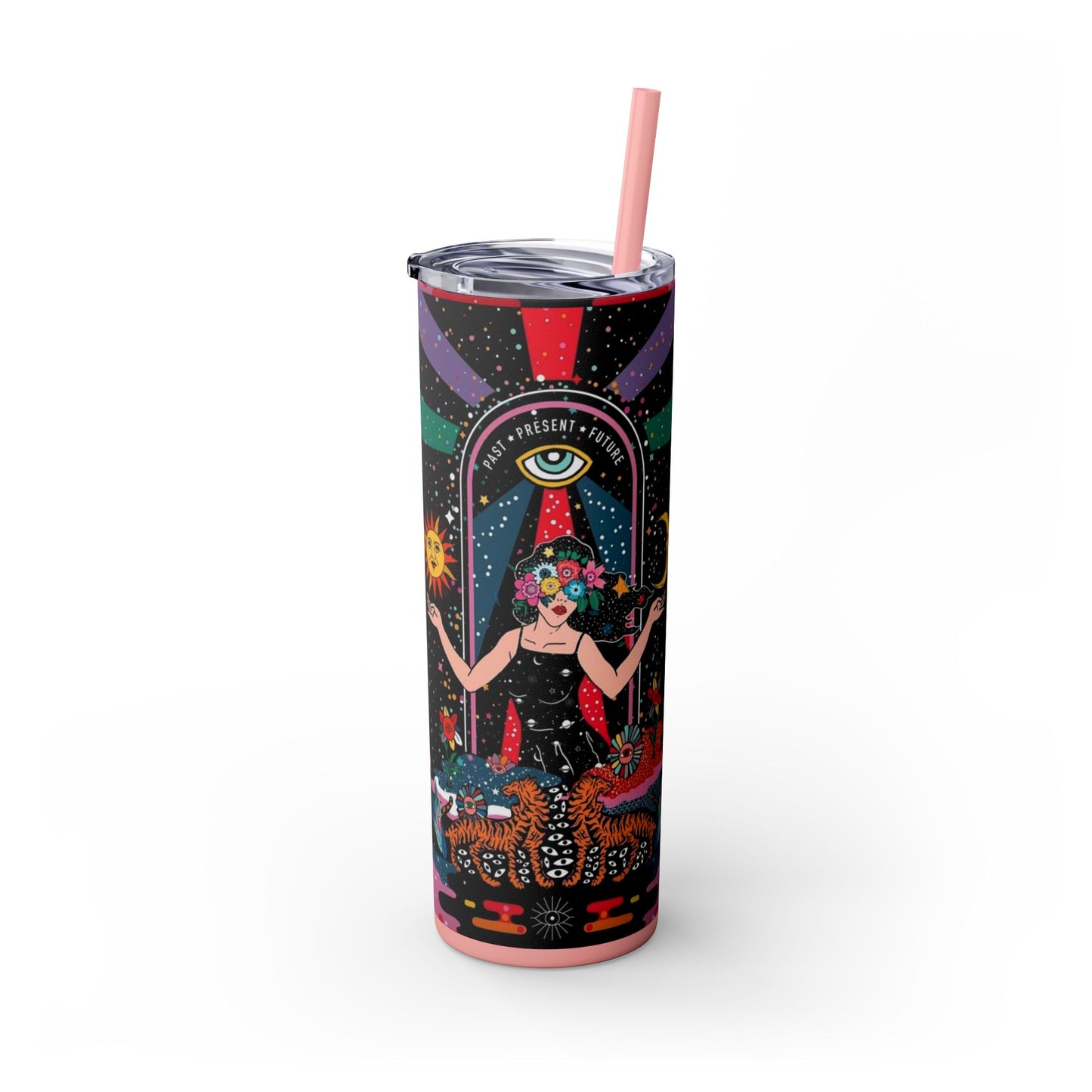 Vibrant Cosmic Skinny Tumbler with Straw, 20oz - Perfect for Astrology Lovers, Celestial Gifts, Travel Mugs, Drinkware, Sunshine and [...]