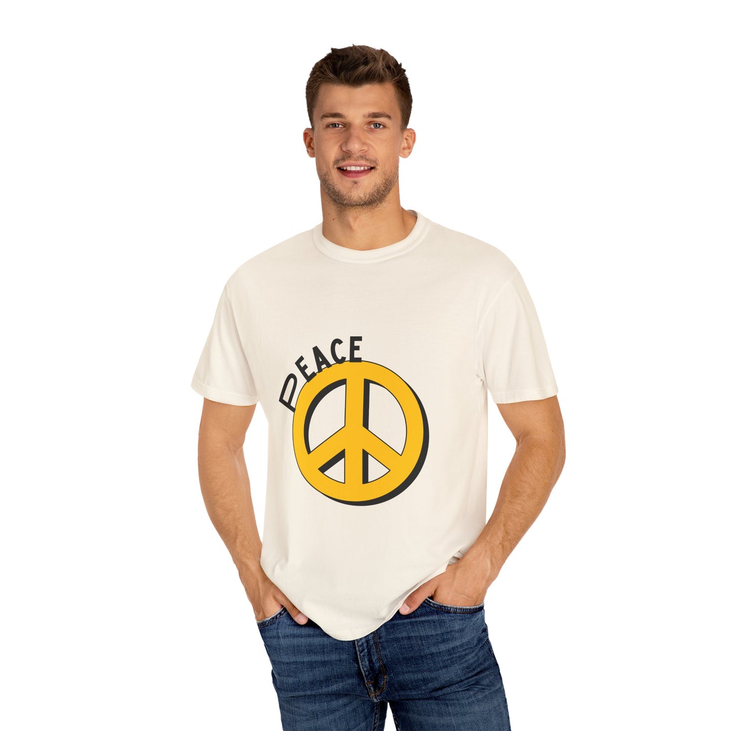 Peace Graphic Unisex T-Shirt - Garment-Dyed White Tee for Casual Vibes