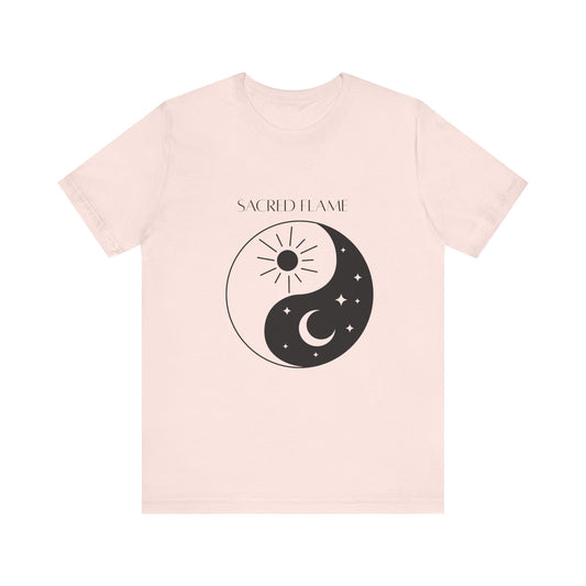 Sacred Flame Unisex Jersey Tee - Yin Yang Design for Spiritual Vibes