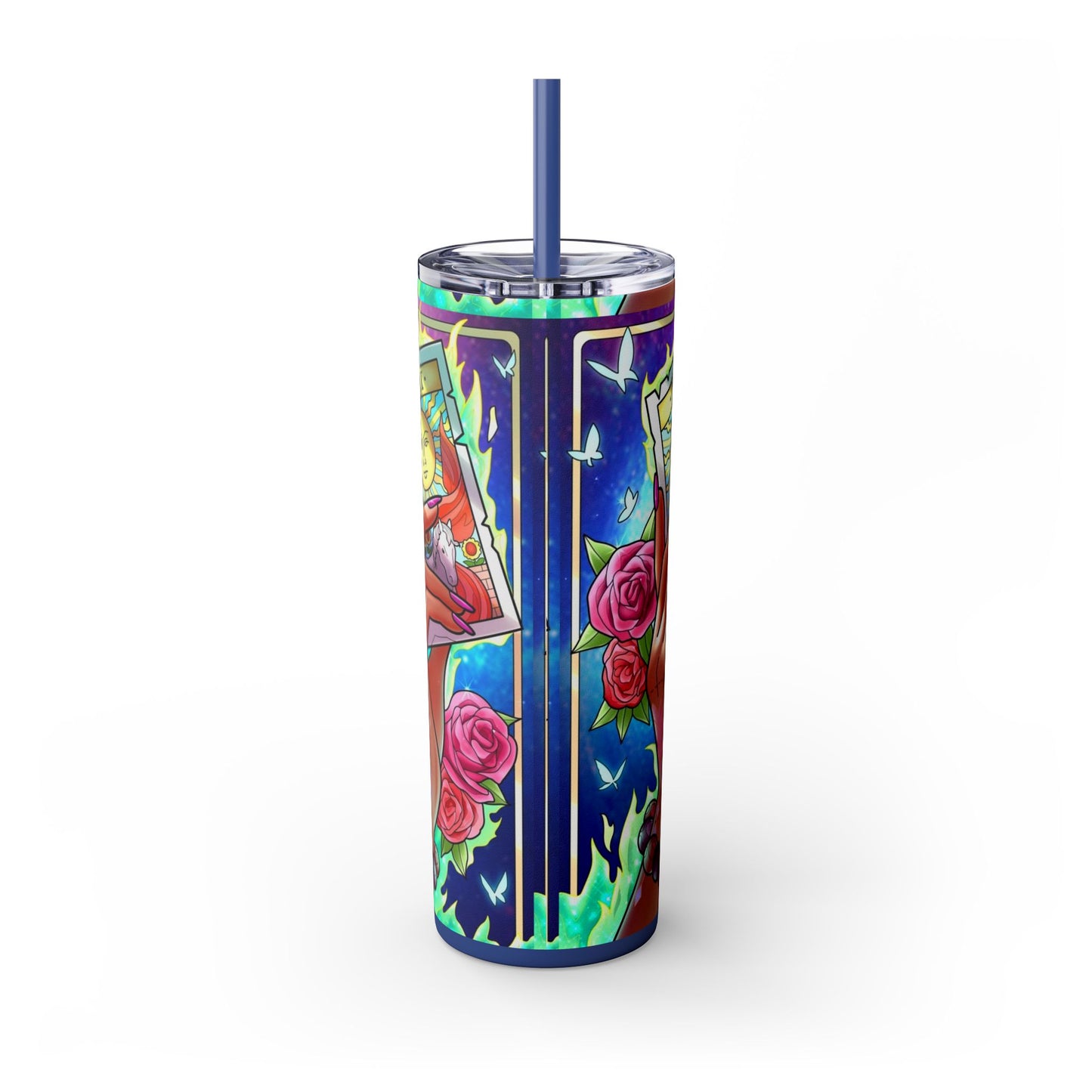 Vibrant Tattoo-Inspired Skinny Tumbler, 20oz | Custom Drinkware, Summer Hydration, Gift for Her, Eco-Friendly Beverage Cup, Festival Vibes
