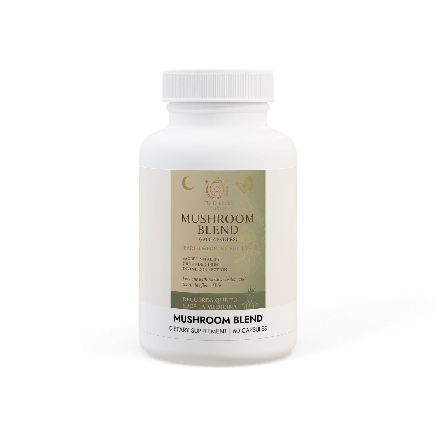 The Feminine Elixirs | Mushroom Blend – Earth Medicine Edition  Theme: Grounded Light, Earth Intelligence, and Divine Connection(60 Capsules)