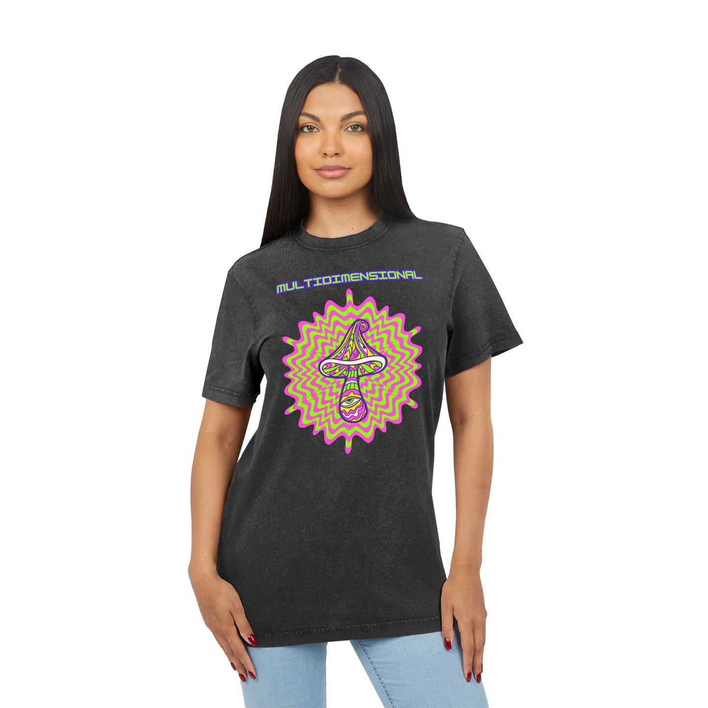 Multidimensional Acid Washed Tee - Psychedelic Round Neck T-Shirt