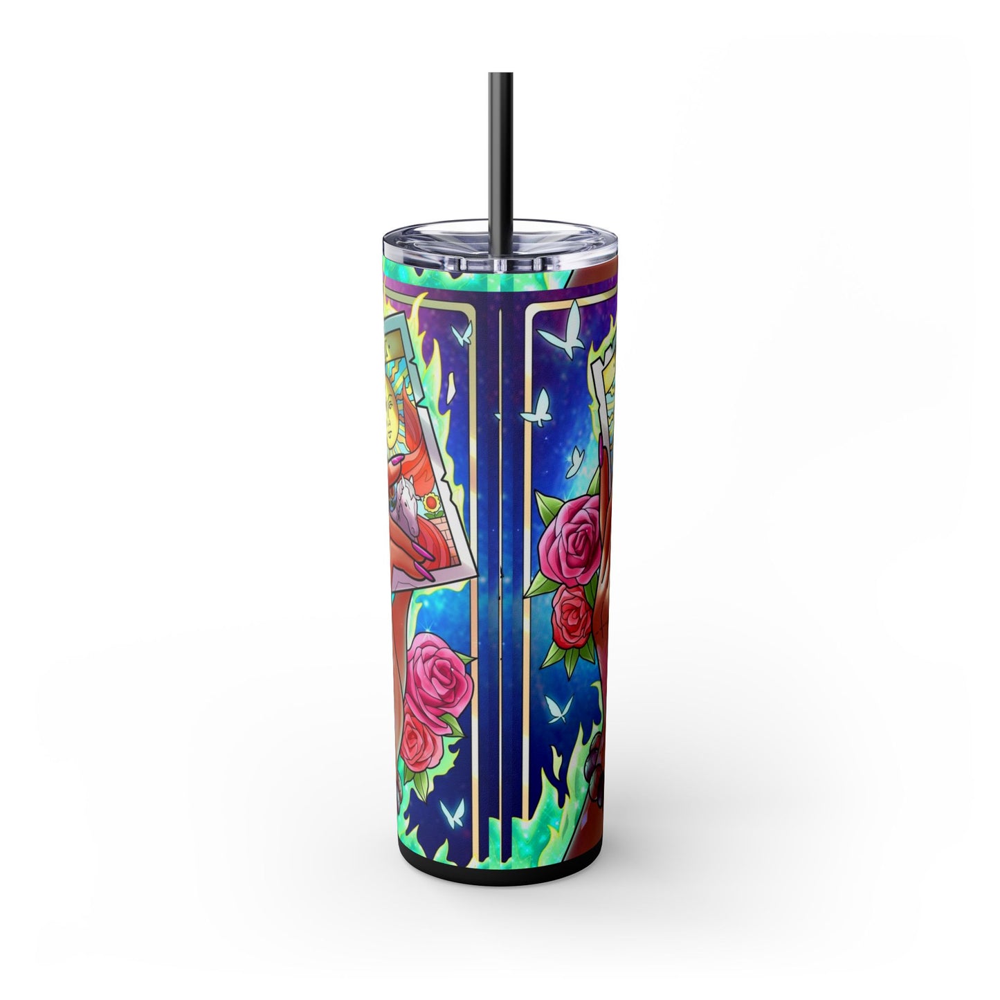 Vibrant Tattoo-Inspired Skinny Tumbler, 20oz | Custom Drinkware, Summer Hydration, Gift for Her, Eco-Friendly Beverage Cup, Festival Vibes