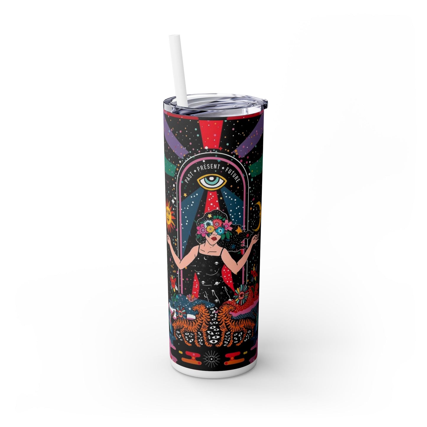 Vibrant Cosmic Skinny Tumbler with Straw, 20oz - Perfect for Astrology Lovers, Celestial Gifts, Travel Mugs, Drinkware, Sunshine and [...]
