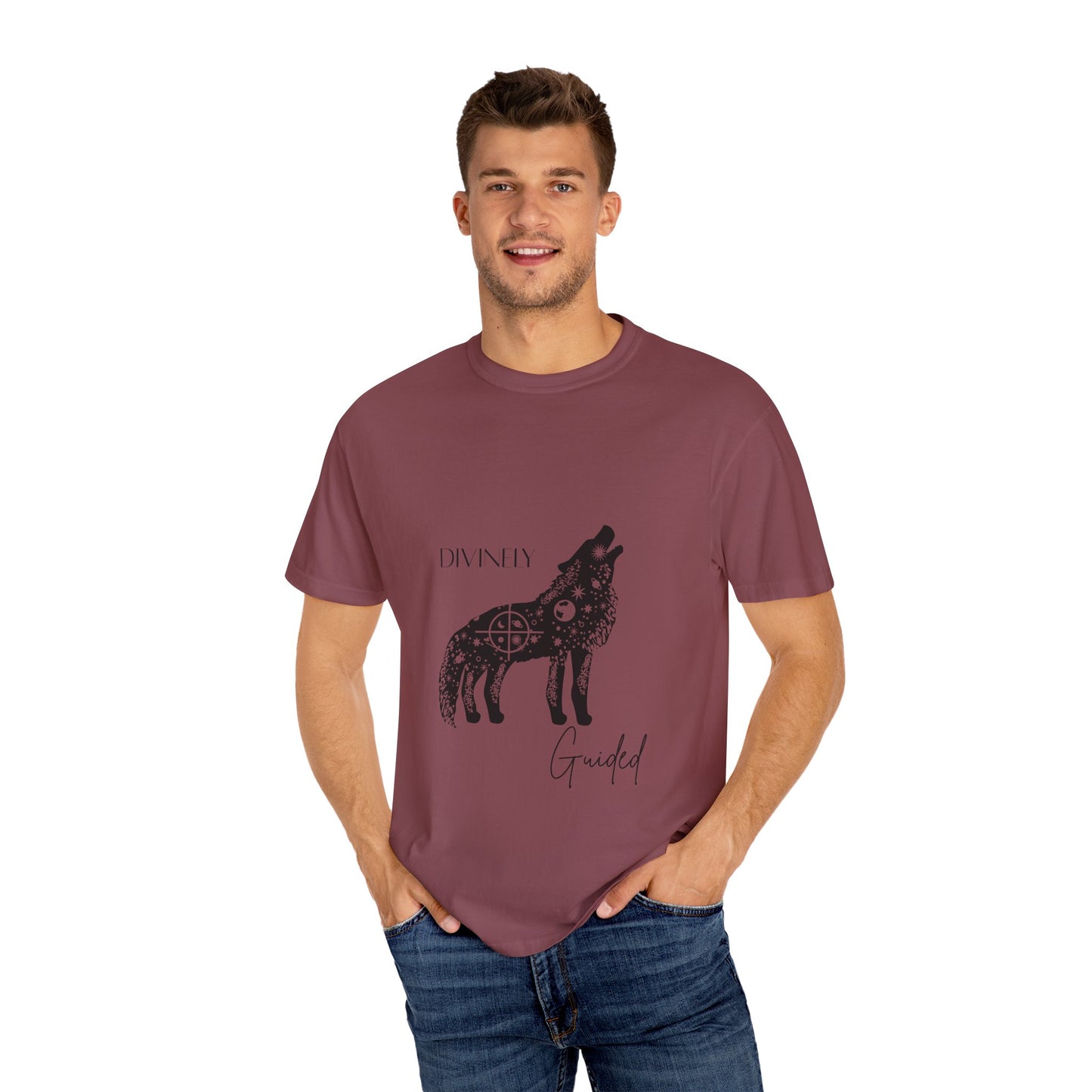 Divinely Guided Wolf T-Shirt - Unisex Garment-Dyed Tee for Spiritual Seekers