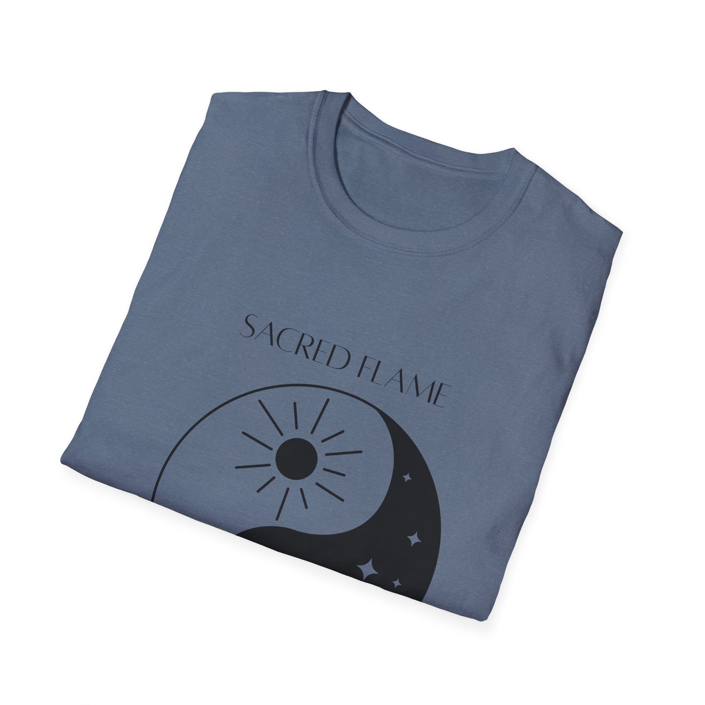 Sacred Flame Unisex Softstyle T-Shirt - Yin Yang Celestial Design, Boho Graphic Tee