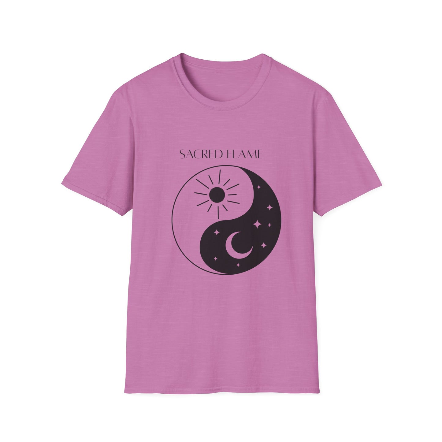 Sacred Flame Unisex Softstyle T-Shirt - Yin Yang Celestial Design, Boho Graphic Tee
