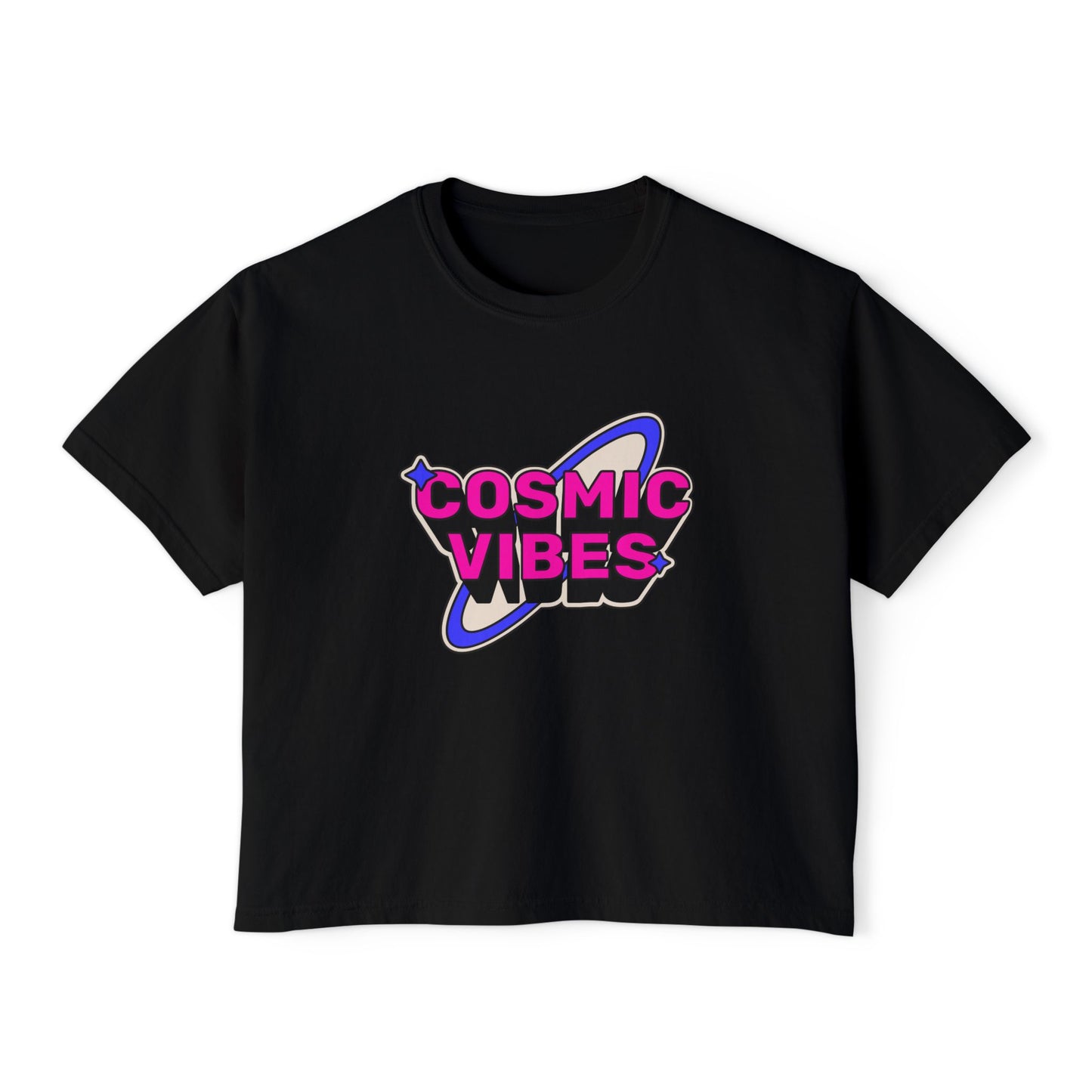 Cosmic Vibes Women's Boxy Tee - Trendy Graphic T-Shirt for Festival and Everyday Wear