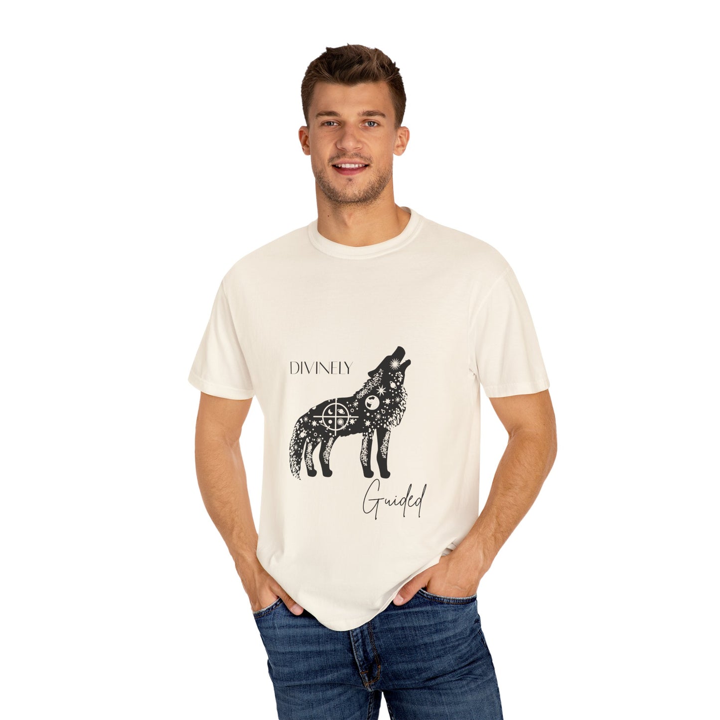 Divinely Guided Wolf T-Shirt - Unisex Garment-Dyed Tee for Spiritual Seekers