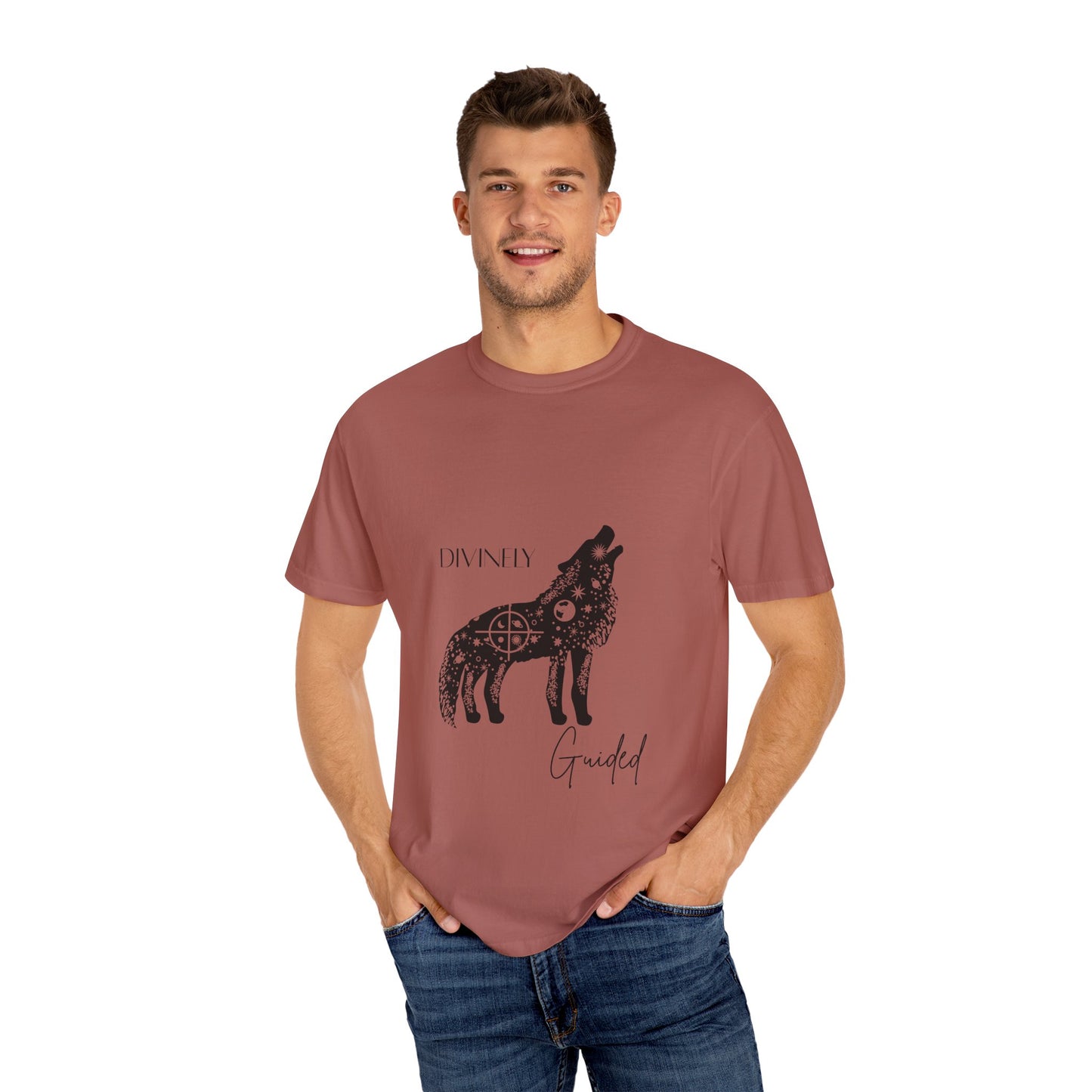Divinely Guided Wolf T-Shirt - Unisex Garment-Dyed Tee for Spiritual Seekers