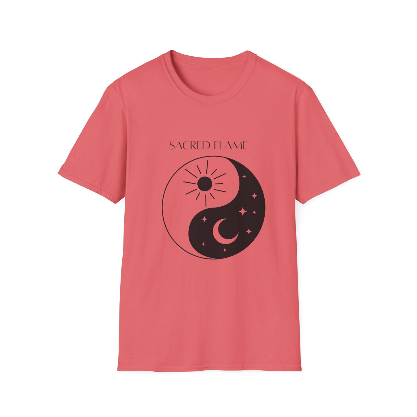 Sacred Flame Unisex Softstyle T-Shirt - Yin Yang Celestial Design, Boho Graphic Tee