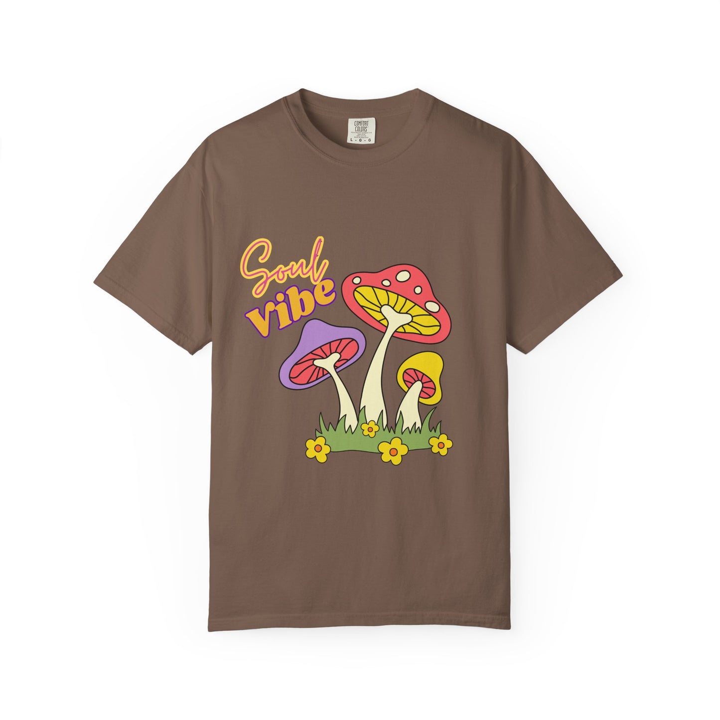 Soul Vibe Unisex Garment-Dyed T-Shirt - Colorful Mushroom Design for Summer Festivals