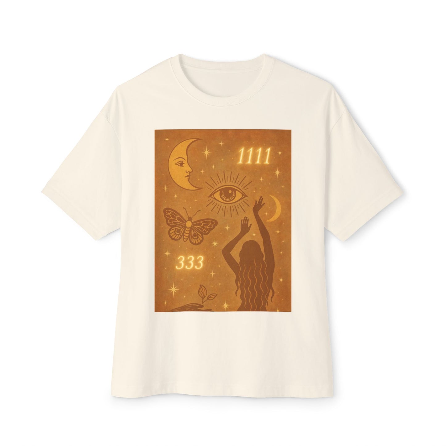 Spirituality Oversized Tee, Meaningful Gift for Her, Butterfly and Moon Graphic Shirt, Astrology Fashion, Casual Everyday Wear