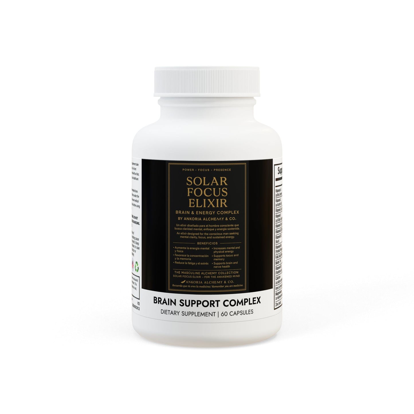 ⚡ Solar Focus Elixir  Brain & Energy Complex By Ankoria Alchemy & Co.  ✨ Power. Focus. Presence. Poder. Enfoque. Presencia. (60 Capsules)