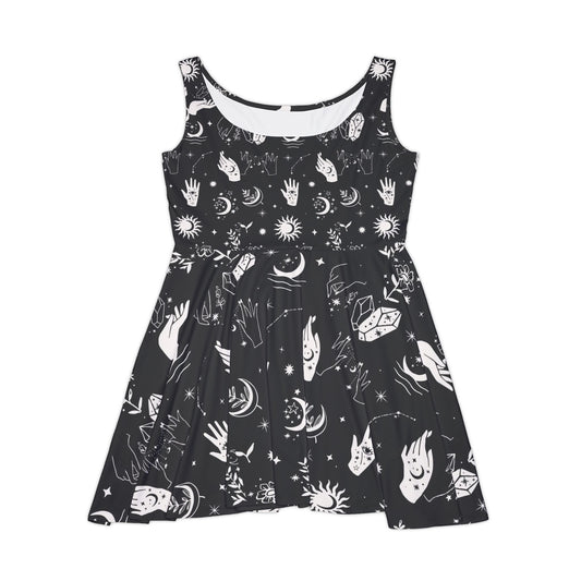 Celestial Women's Skater Dress, Cosmic Print Dress, Space Theme Party Dress, Bohemian Style Outfit, Summer Casual Dress