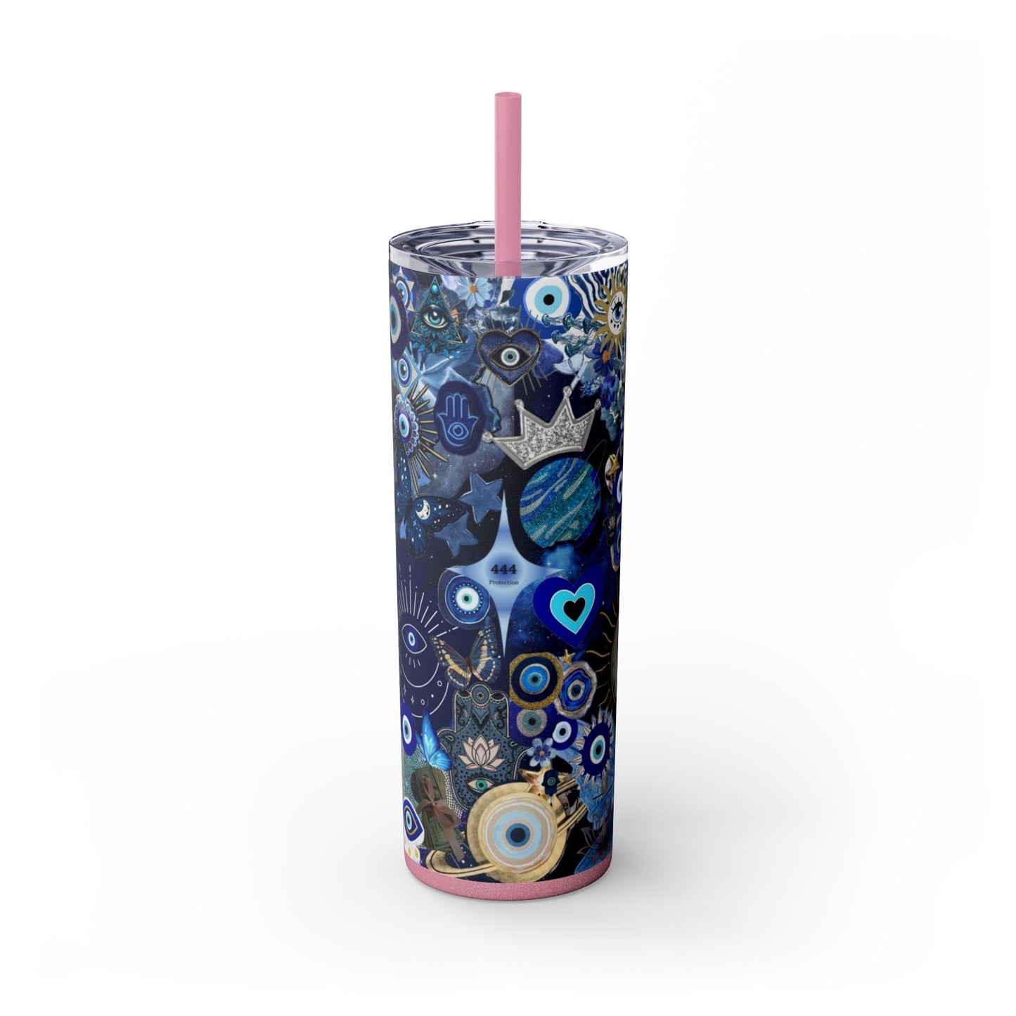 Boho Evil Eye Skinny Tumbler, 20oz, Travel Mug, Gift for Her, Water Bottle, Blue Pattern, Home Decor, Stylish Drinkware