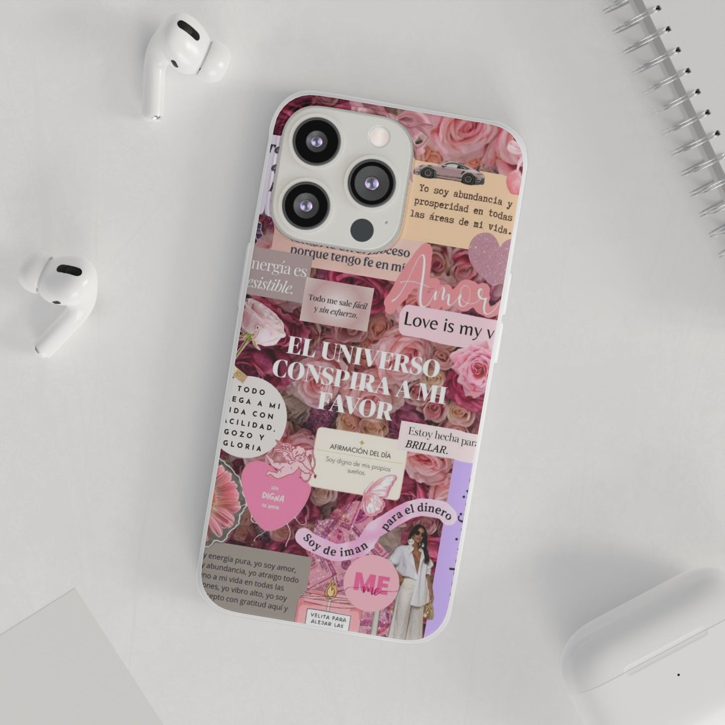 Floral Flexi Phone Case, Romantic Phone Cover, Cute Gift for Her, Inspirational Quote Case, Valentine's Day Accessory