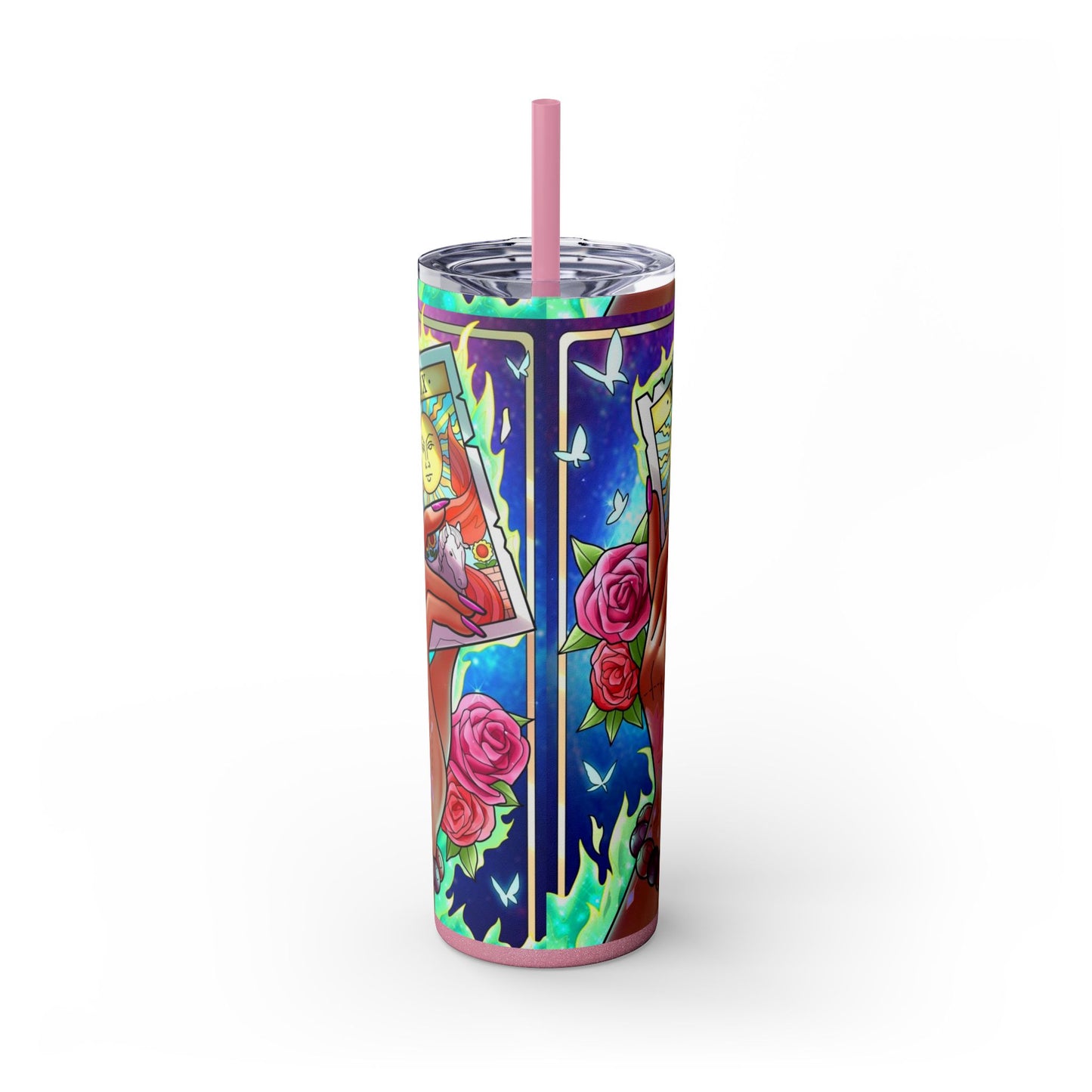 Vibrant Tattoo-Inspired Skinny Tumbler, 20oz | Custom Drinkware, Summer Hydration, Gift for Her, Eco-Friendly Beverage Cup, Festival Vibes