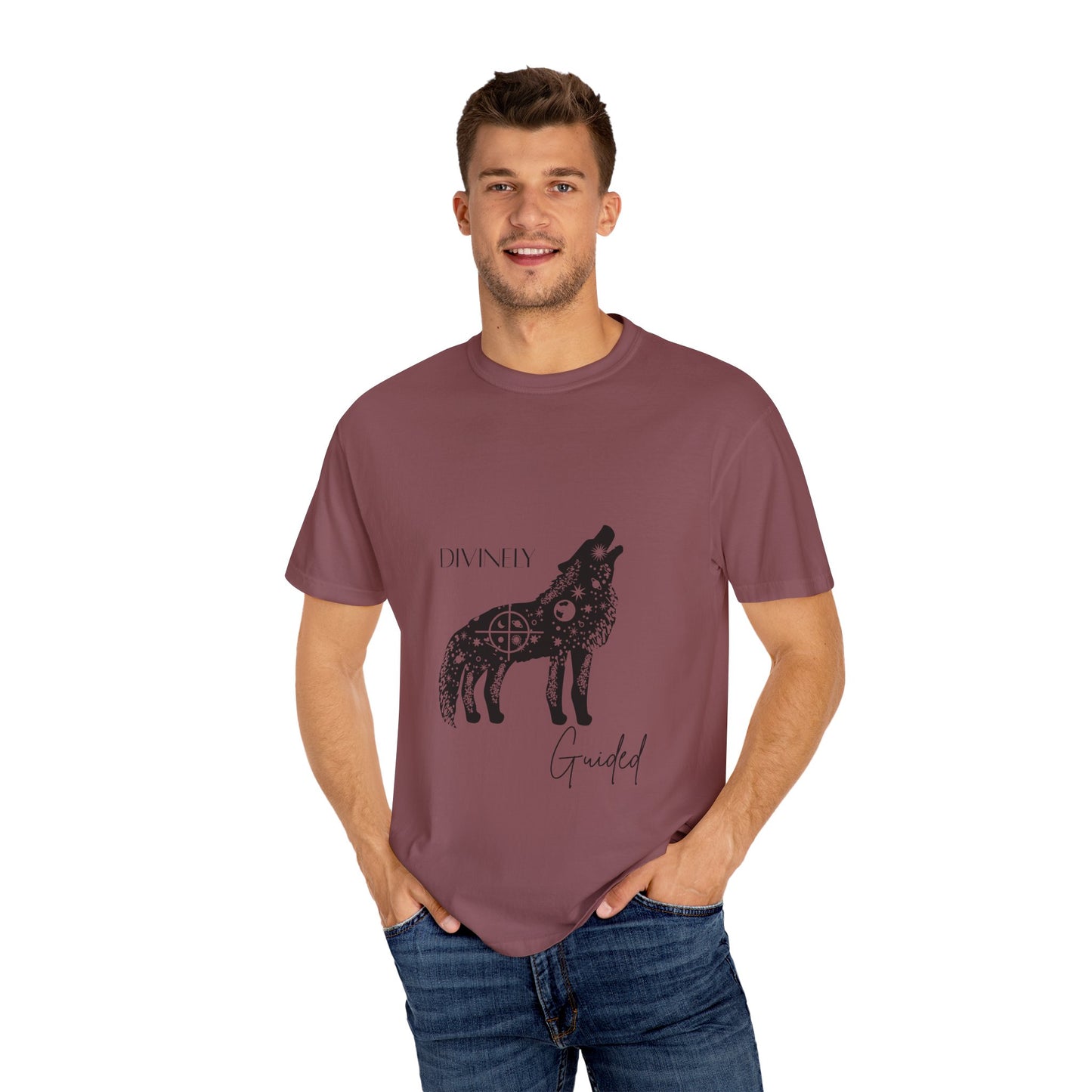 Divinely Guided Wolf T-Shirt - Unisex Garment-Dyed Tee for Spiritual Seekers