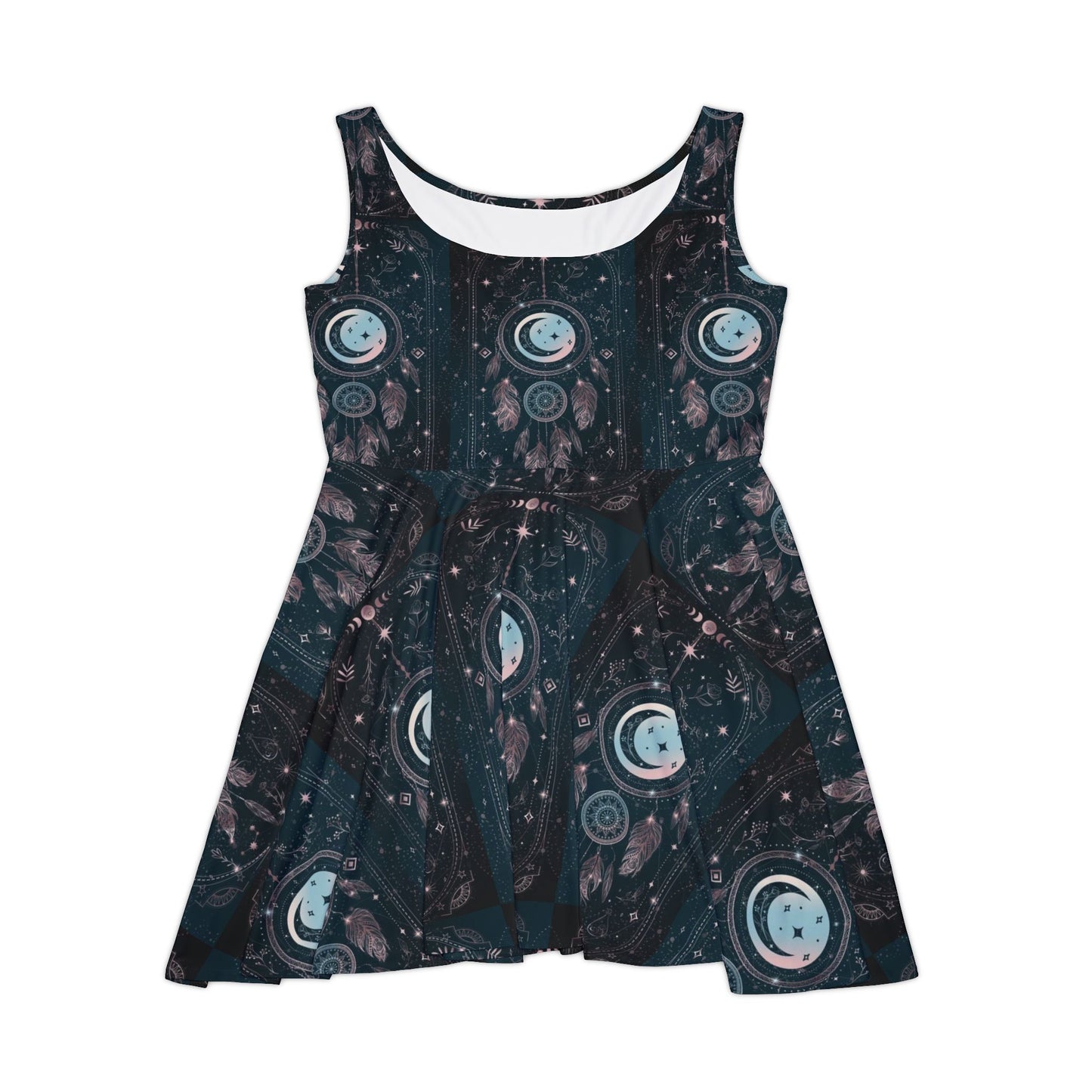 Mystical Space Print Skater Dress, Perfect for Festivals and Casual Outings, Women's Fashion, Boho Style, Summer Dress, Unique Party Dress
